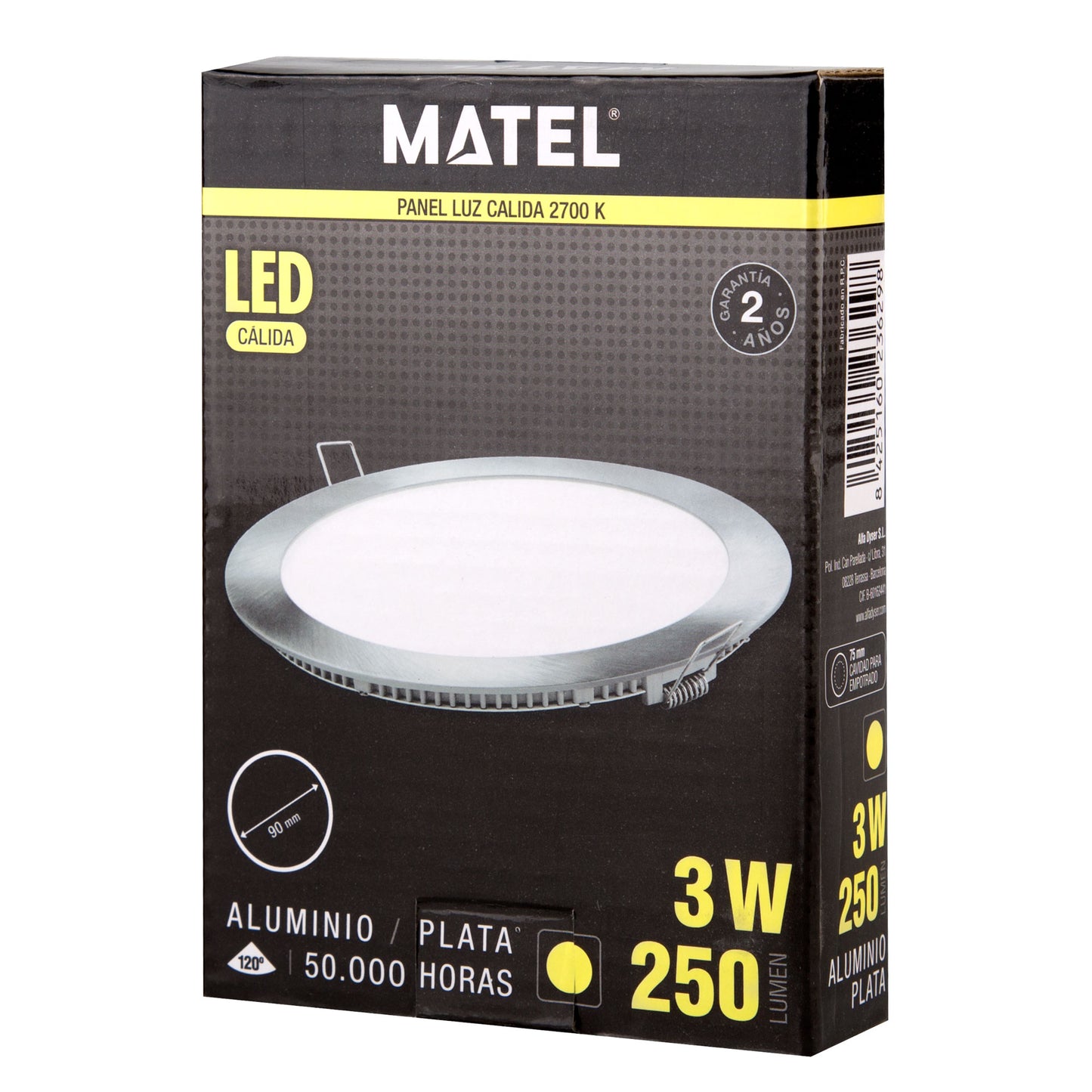 PLACA LED ULTRA FINA PRATA REDONDA PLANA 120º EM ALUMÍNIO 230V AC