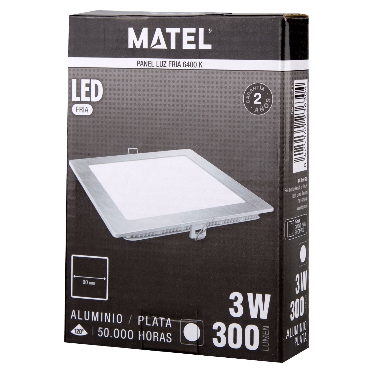PLACA LED ULTRA FINA PRATA QUADRADA PLANA 120º EM ALUMÍNIO 230V AC