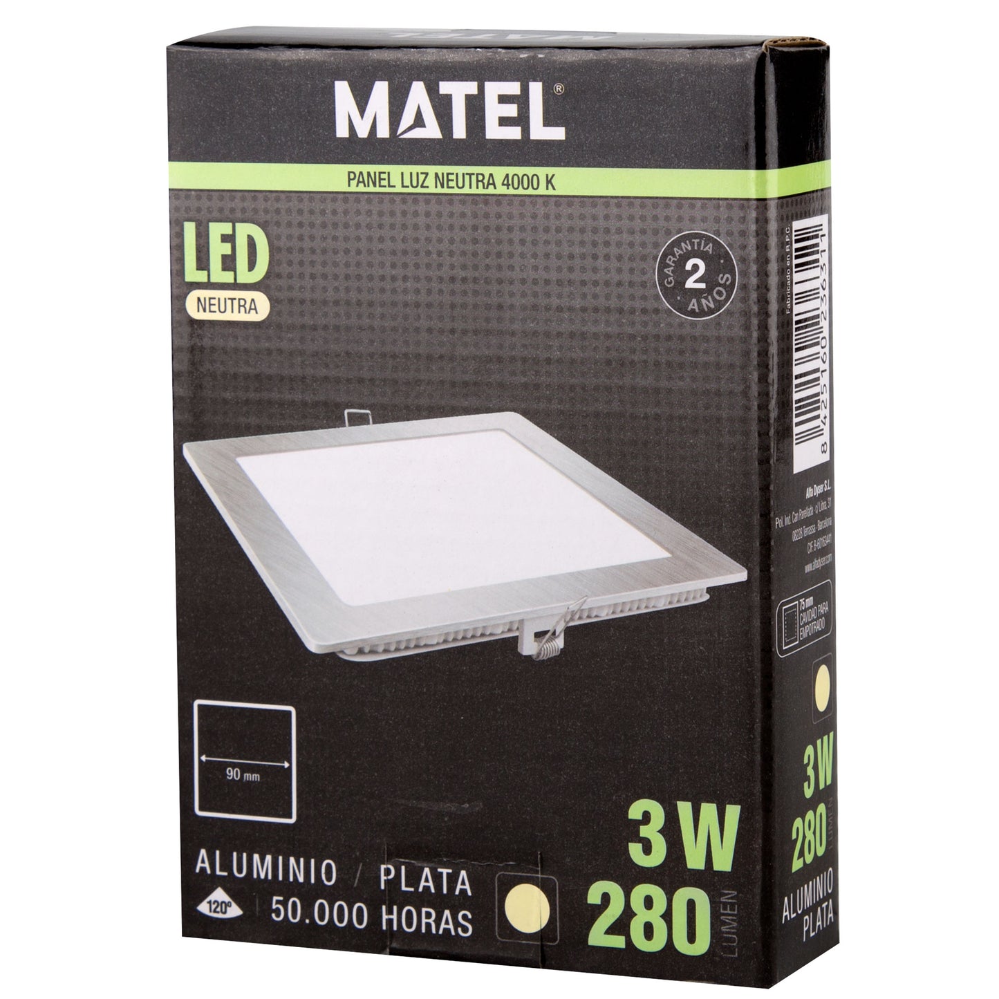 PLACA LED ULTRA FINA PRATA QUADRADA PLANA 120º EM ALUMÍNIO 230V AC