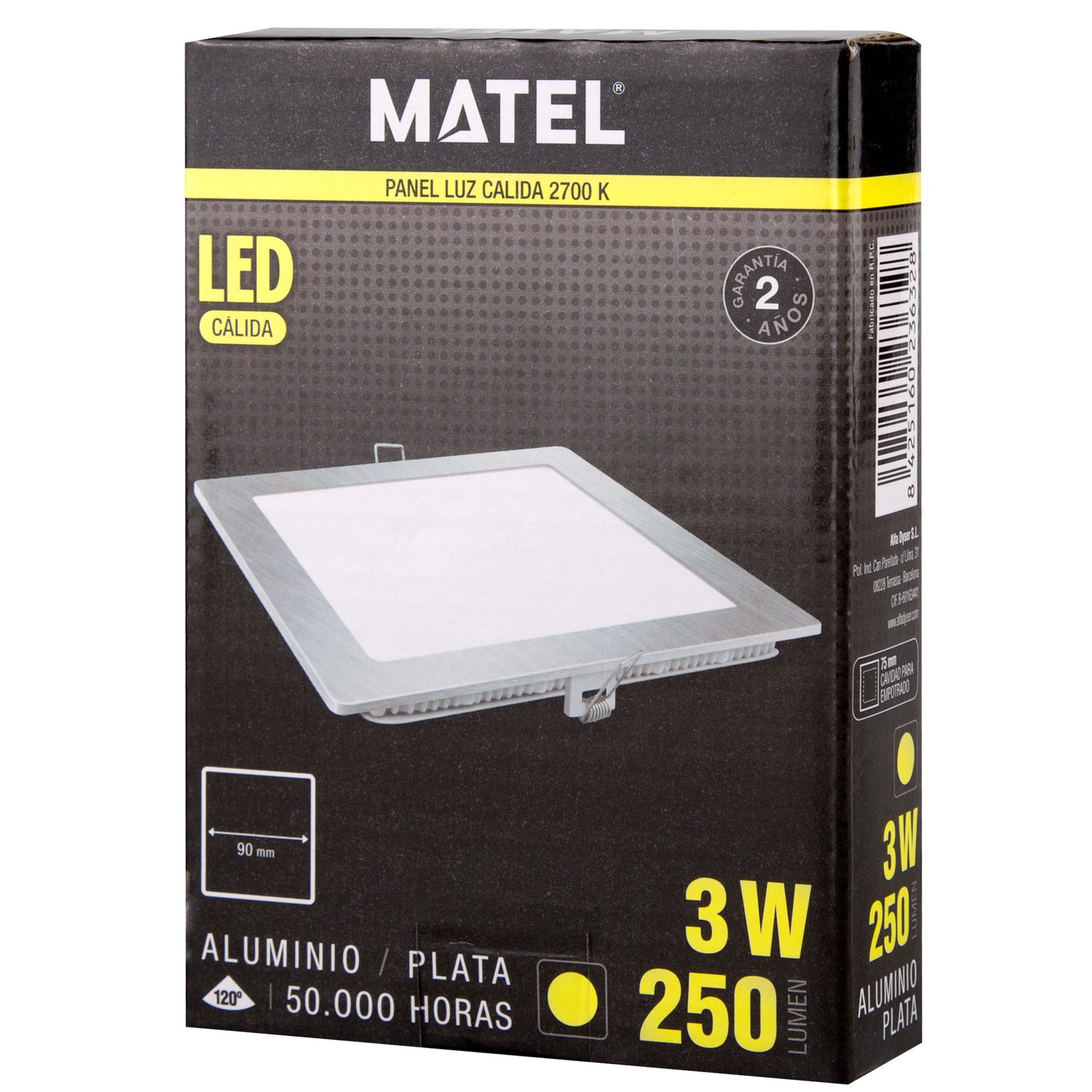 PLACA LED ULTRA FINA PRATA QUADRADA PLANA 120º EM ALUMÍNIO 230V AC