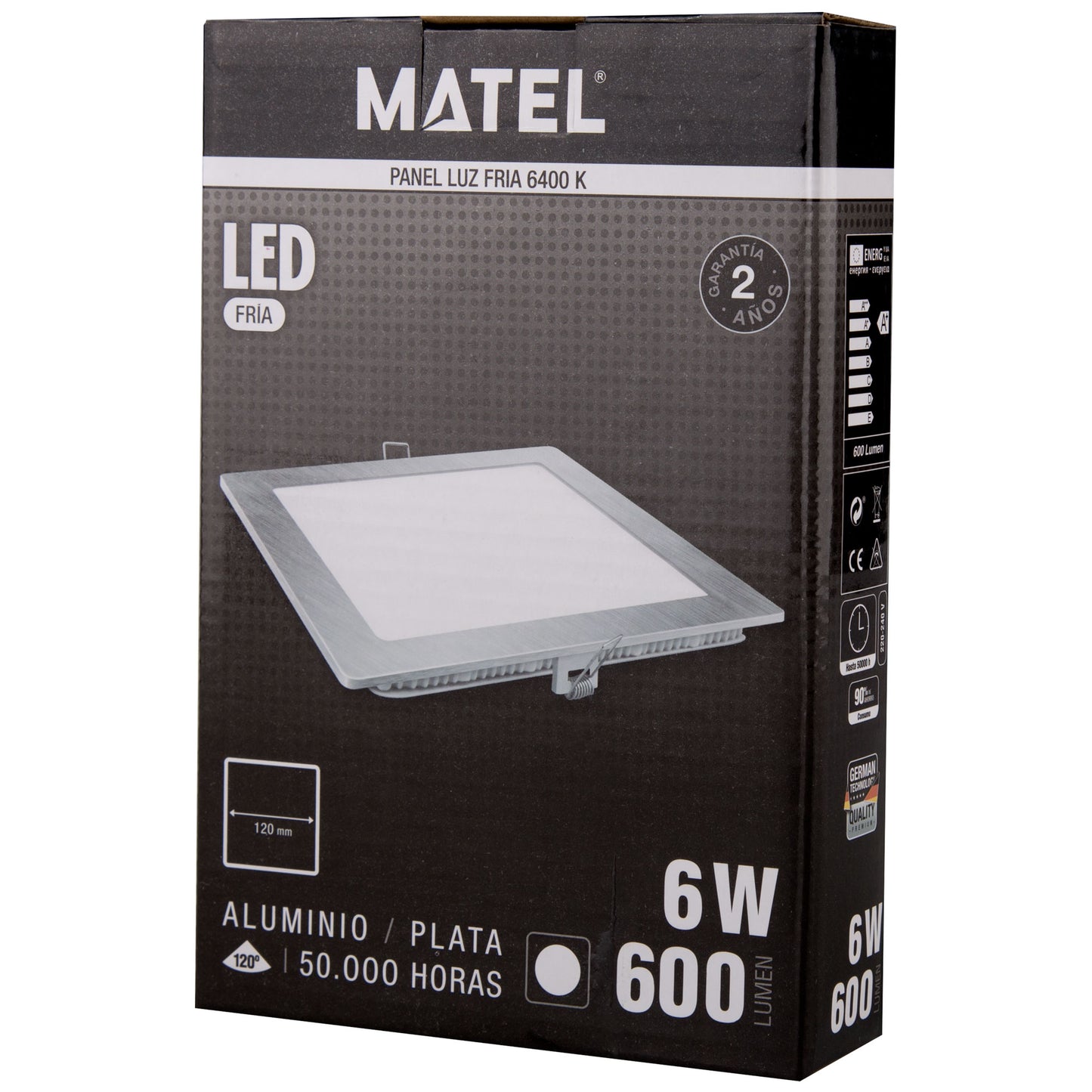 PLACA LED ULTRA FINA PRATA QUADRADA PLANA 120º EM ALUMÍNIO 230V AC