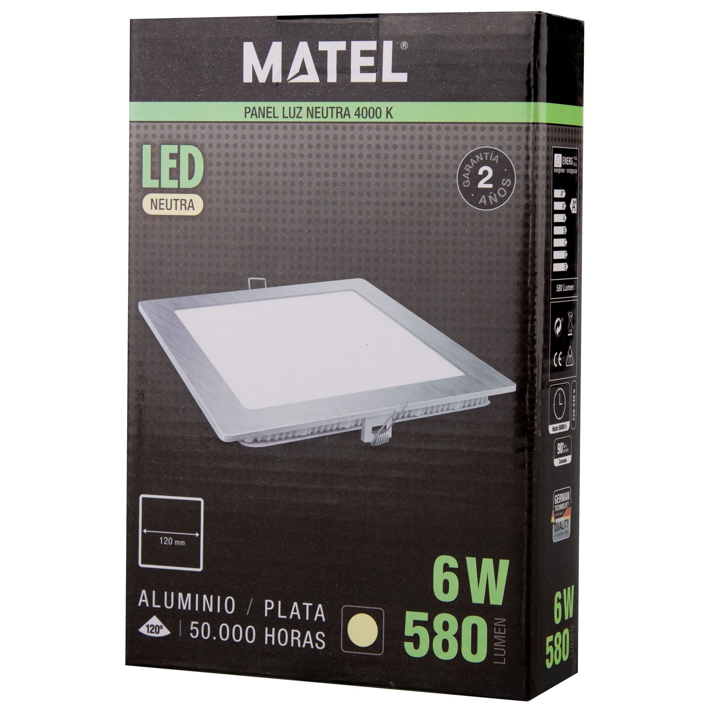PLACA LED ULTRA FINA PRATA QUADRADA PLANA 120º EM ALUMÍNIO 230V AC