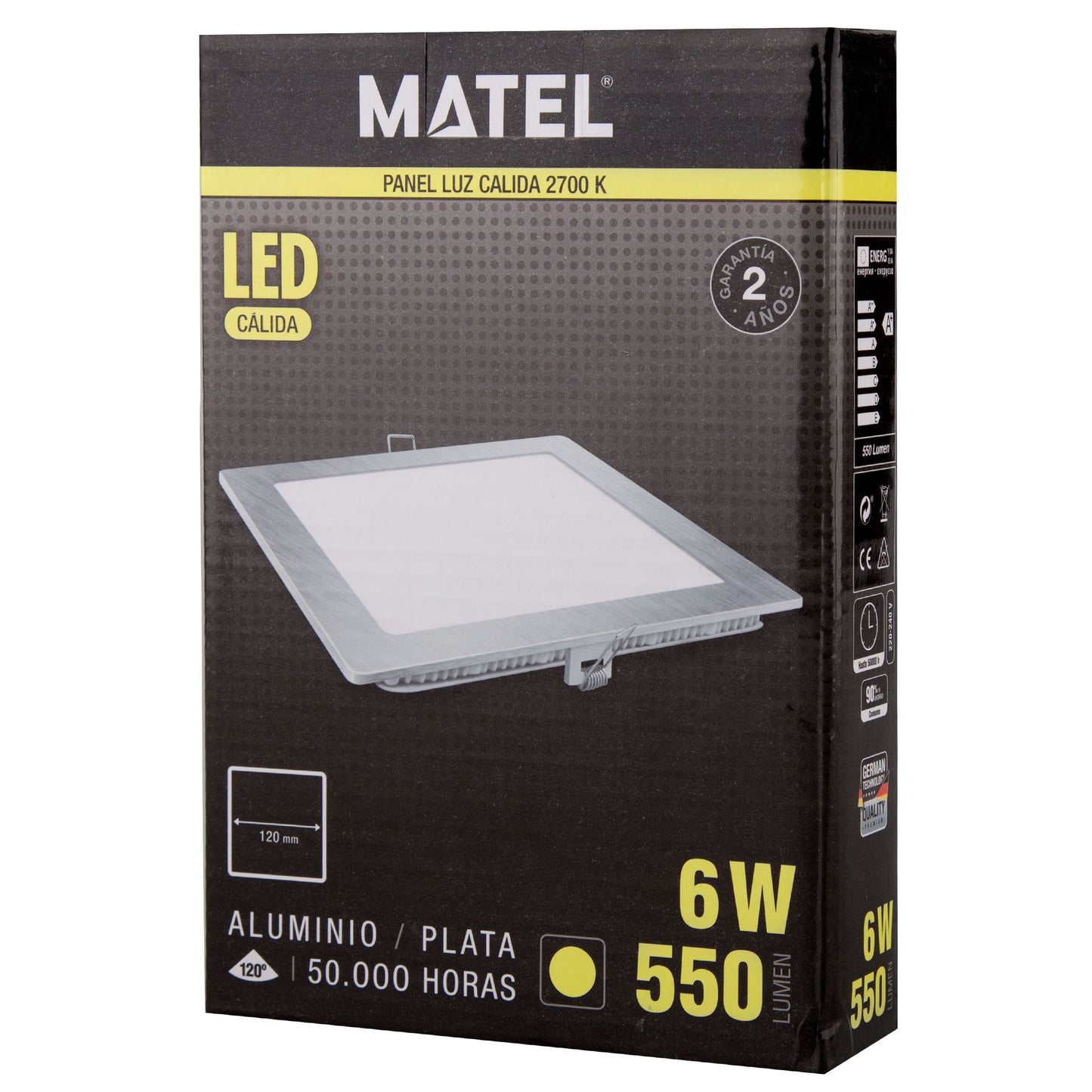 PLACA LED ULTRA FINA PRATA QUADRADA PLANA 120º EM ALUMÍNIO 230V AC