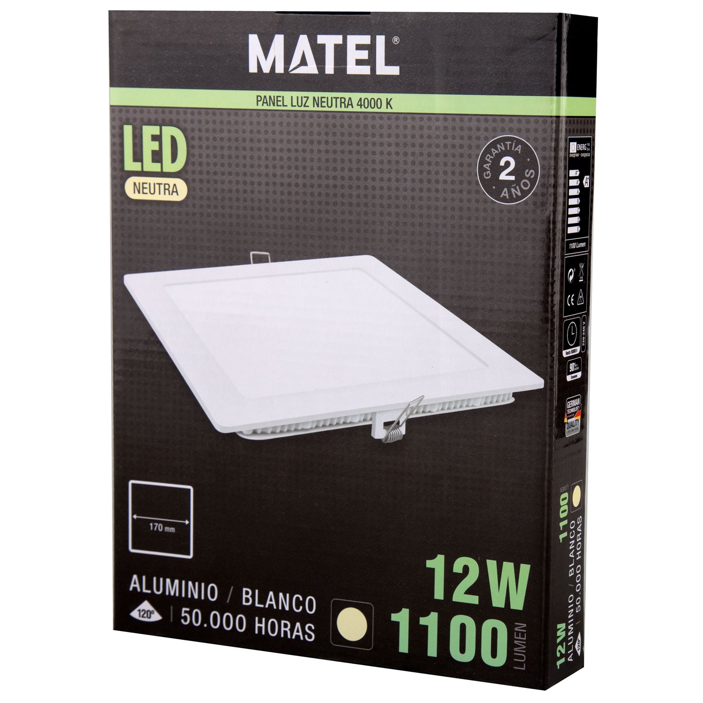 PLACA LED ULTRA FINA BRANCA QUADRADA PLANA 120º EM ALUMÍNIO 230V AC