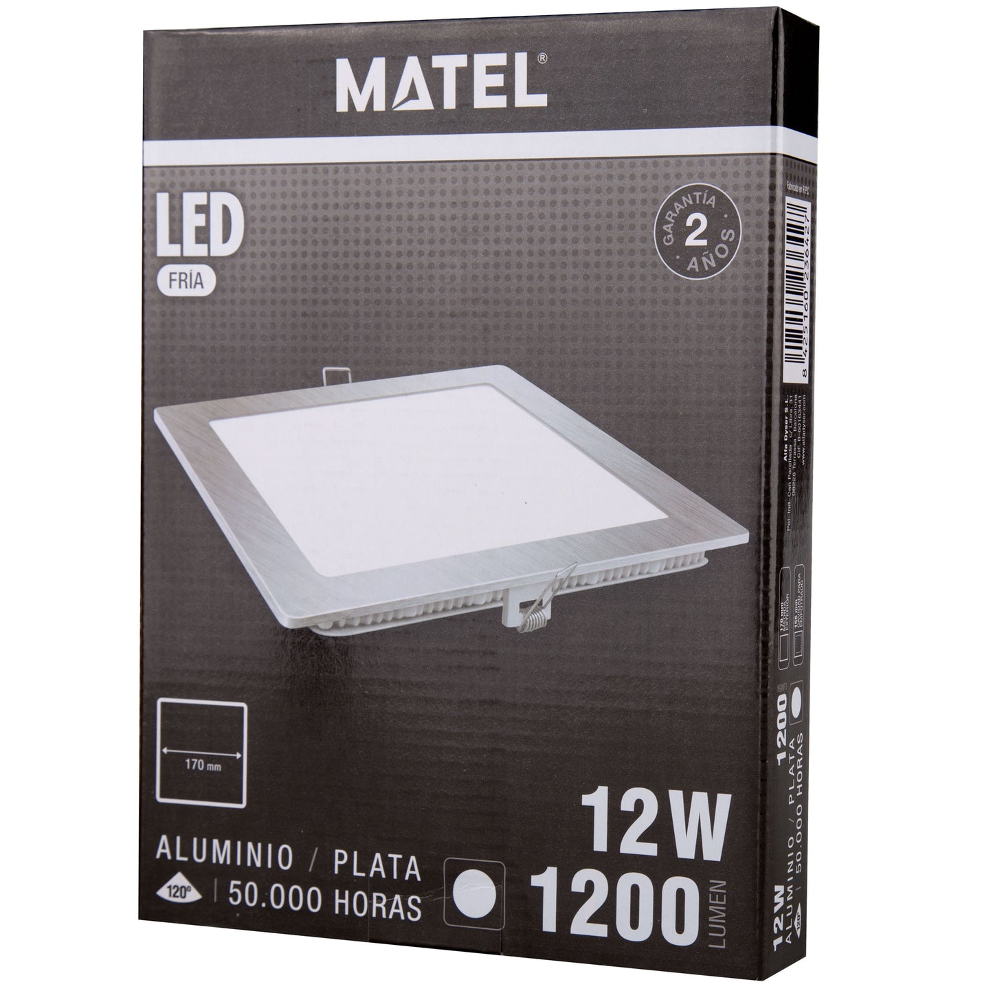 PLACA LED ULTRA FINA PRATA QUADRADA PLANA 120º EM ALUMÍNIO 230V AC
