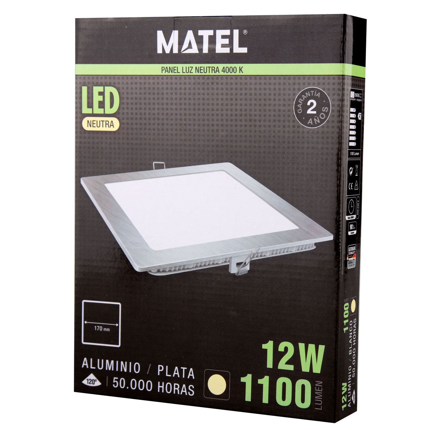 PLACA LED ULTRA FINA PRATA QUADRADA PLANA 120º EM ALUMÍNIO 230V AC