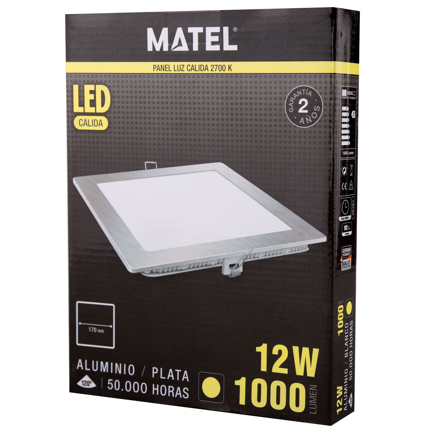 PLACA LED ULTRA FINA PRATA QUADRADA PLANA 120º EM ALUMÍNIO 230V AC