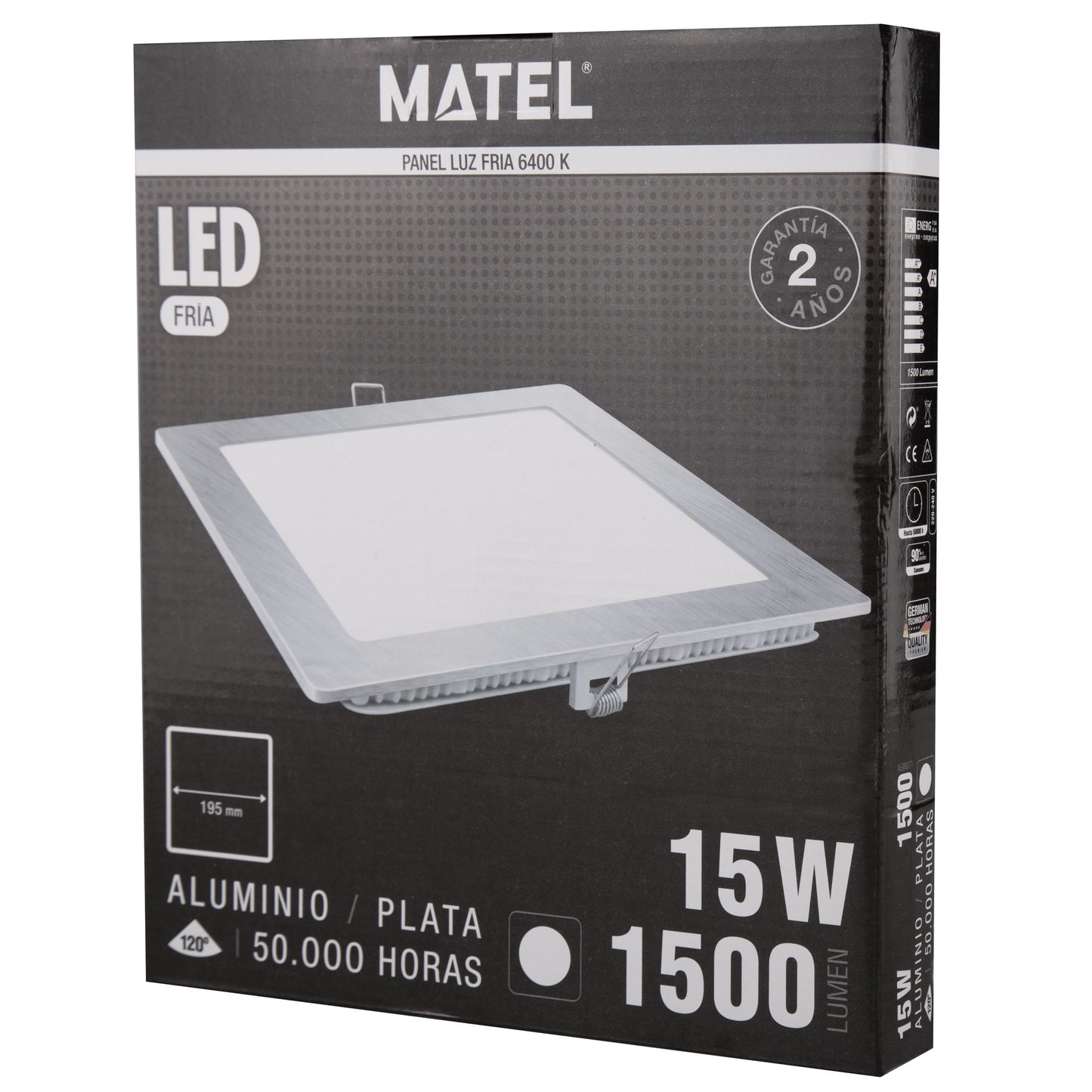 PLACA LED ULTRA FINA PRATA QUADRADA PLANA 120º EM ALUMÍNIO 230V AC