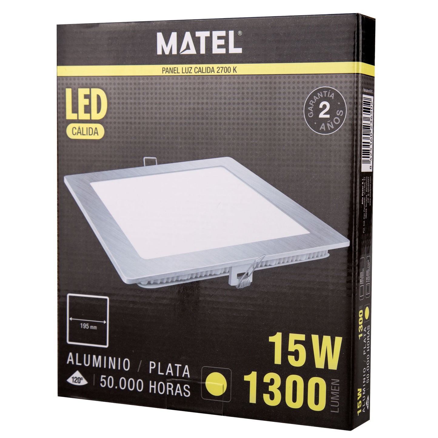 PLACA LED ULTRA FINA PRATA QUADRADA PLANA 120º EM ALUMÍNIO 230V AC