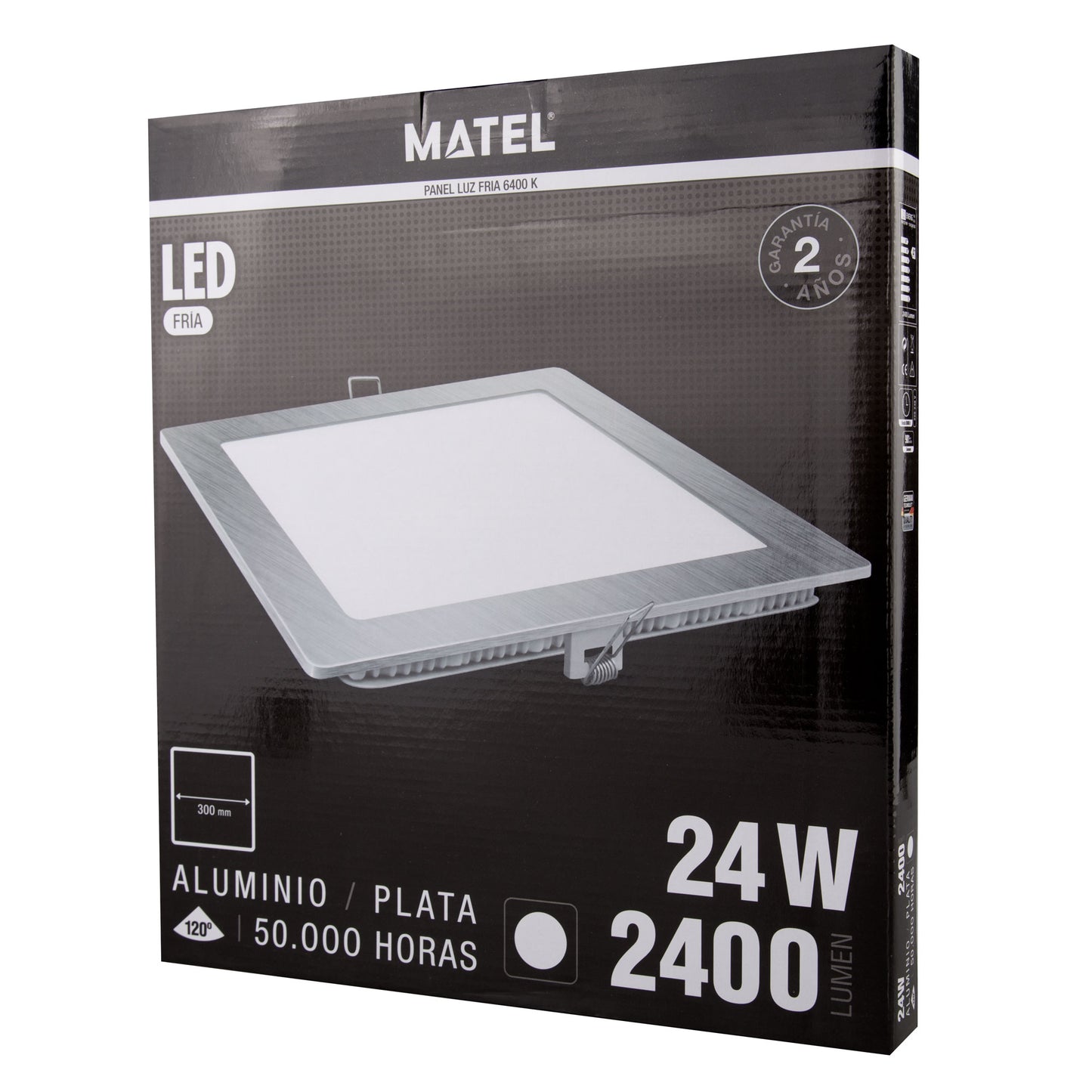 PLACA LED ULTRA FINA PRATA QUADRADA PLANA 120º EM ALUMÍNIO 230V AC