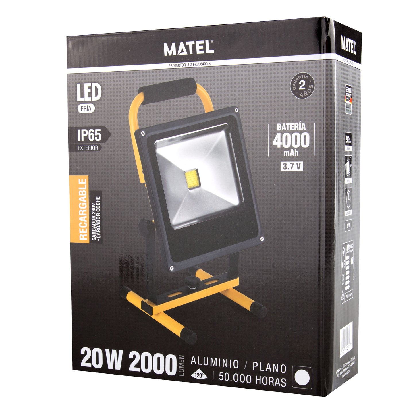 PROJETOR LED RECARREGÁVEL 10W 20W 30W 50W 6400K IP65 PARA EXTERIOR 230V AC