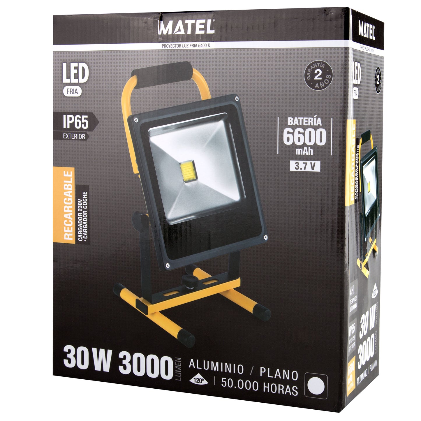 PROJETOR LED RECARREGÁVEL 10W 20W 30W 50W 6400K IP65 PARA EXTERIOR 230V AC