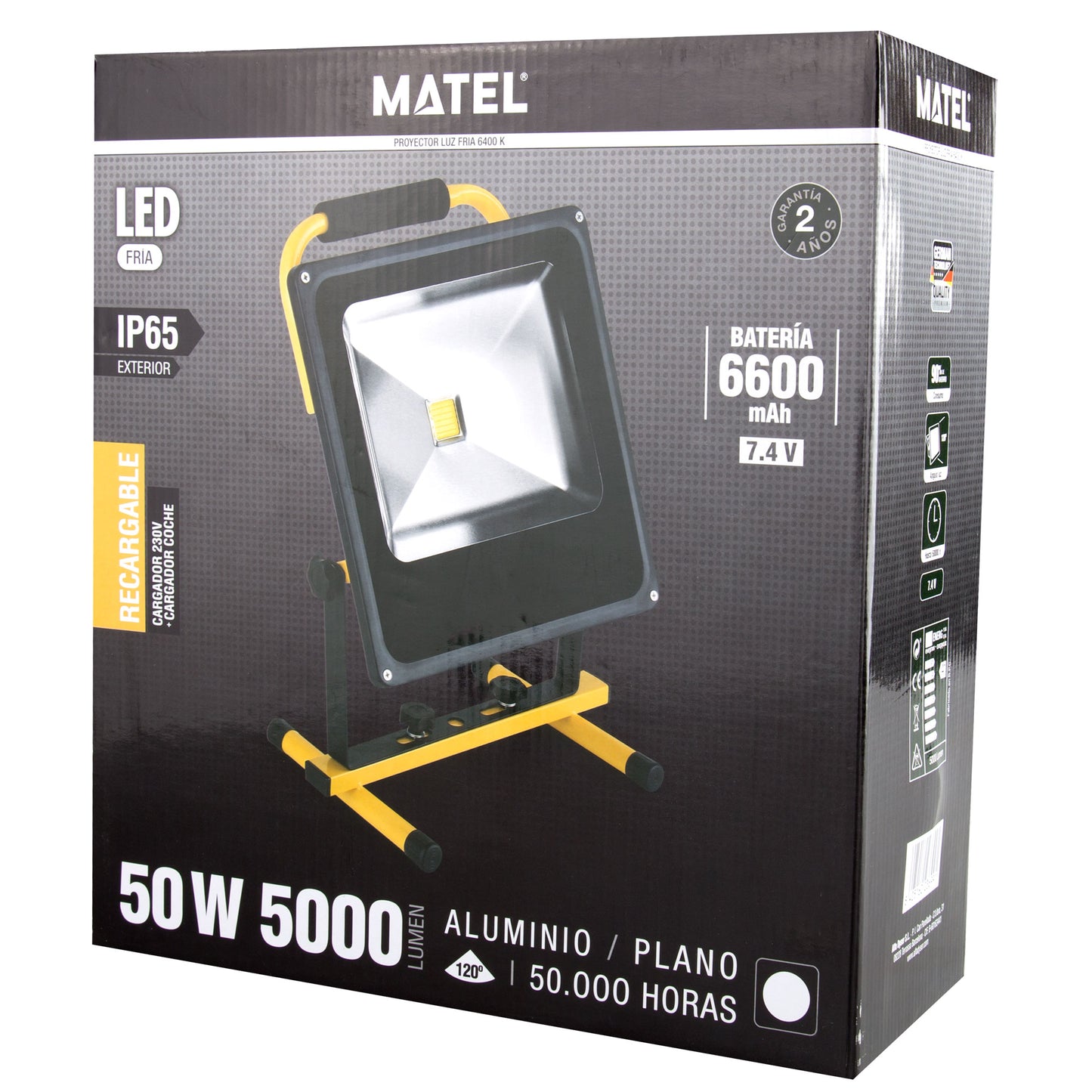 PROJETOR LED RECARREGÁVEL 10W 20W 30W 50W 6400K IP65 PARA EXTERIOR 230V AC