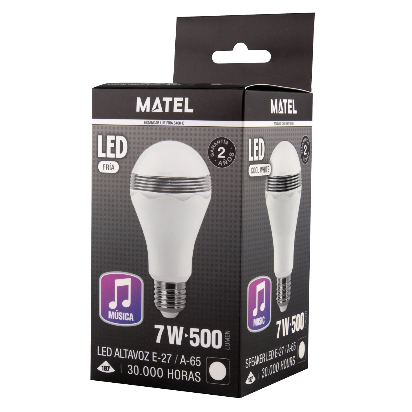 LAMPADA LED E27 7W A60 COM COLUNA BLUETOOTH 230V AC