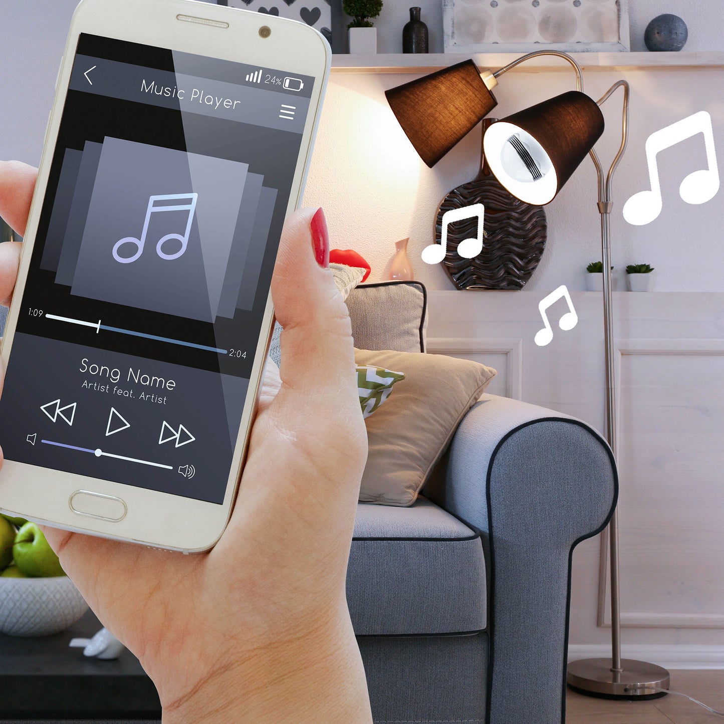 LAMPADA LED E27 7W A60 COM COLUNA BLUETOOTH 230V AC