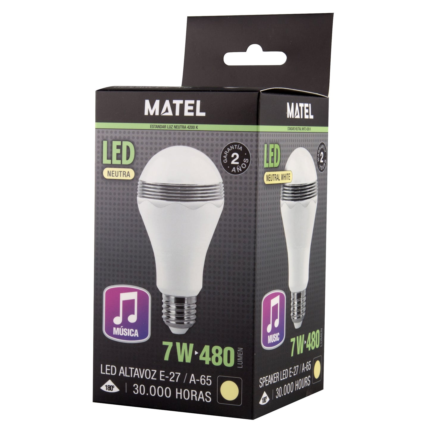 LAMPADA LED E27 7W A60 COM COLUNA BLUETOOTH 230V AC