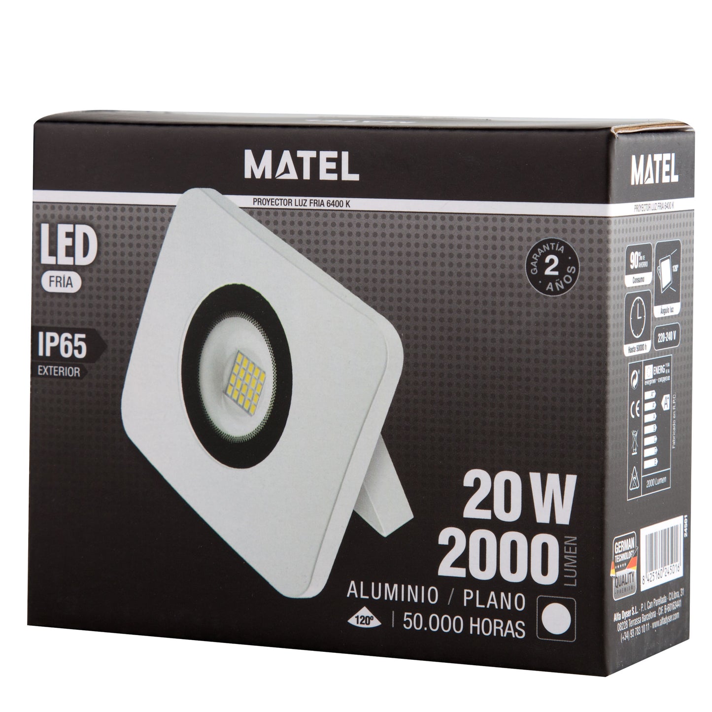 PROJECTEUR EN FONTE D'ALUMINIUM BLANC AVEC / SANS CAPTEUR 10W 20W 30W 50W 70W 100W 6400K 230V AC