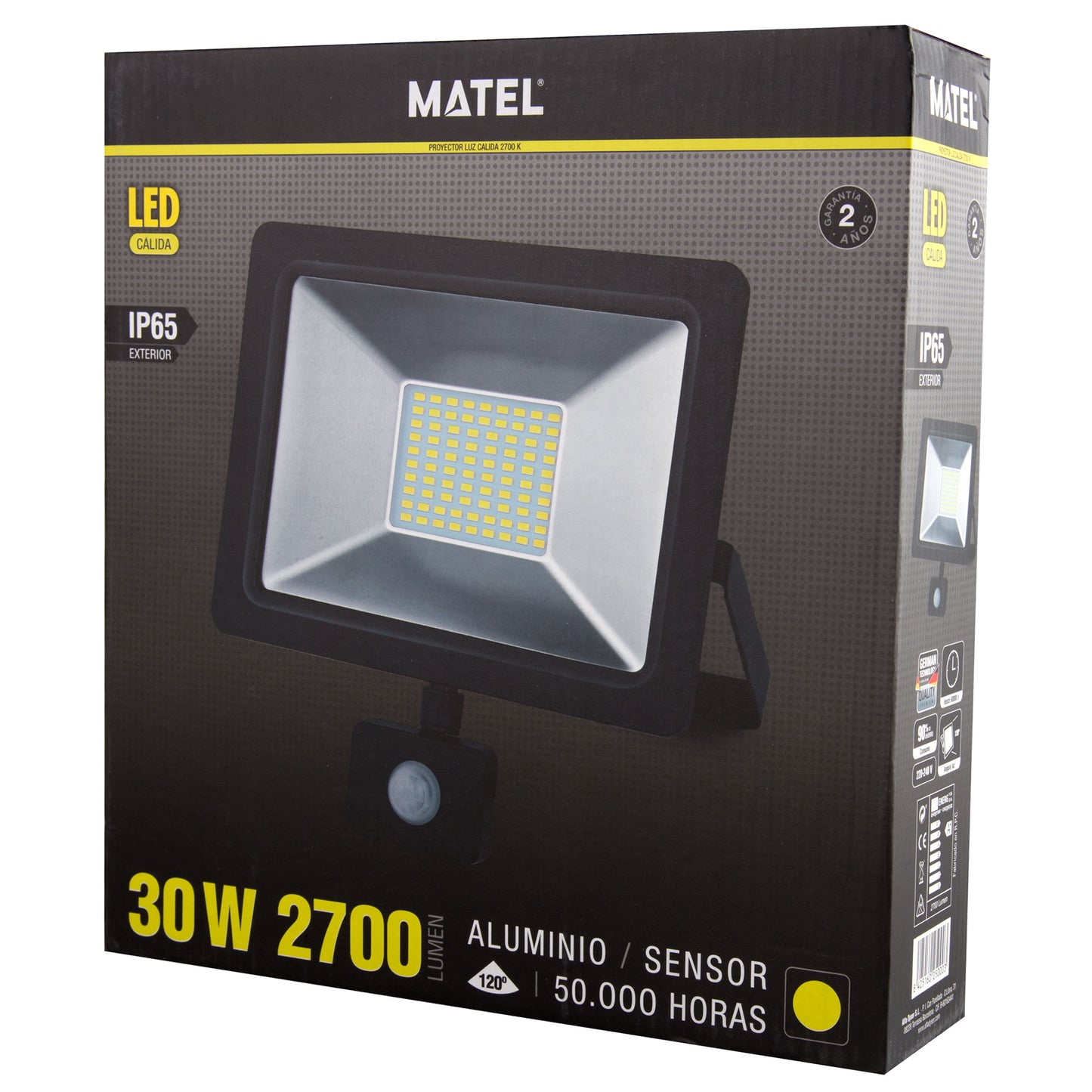 PROJECTEUR LED PLAT NOIR ALUMINIUM & VERRE 10W 20W 30W 50W 6400K 2700K 230V AC