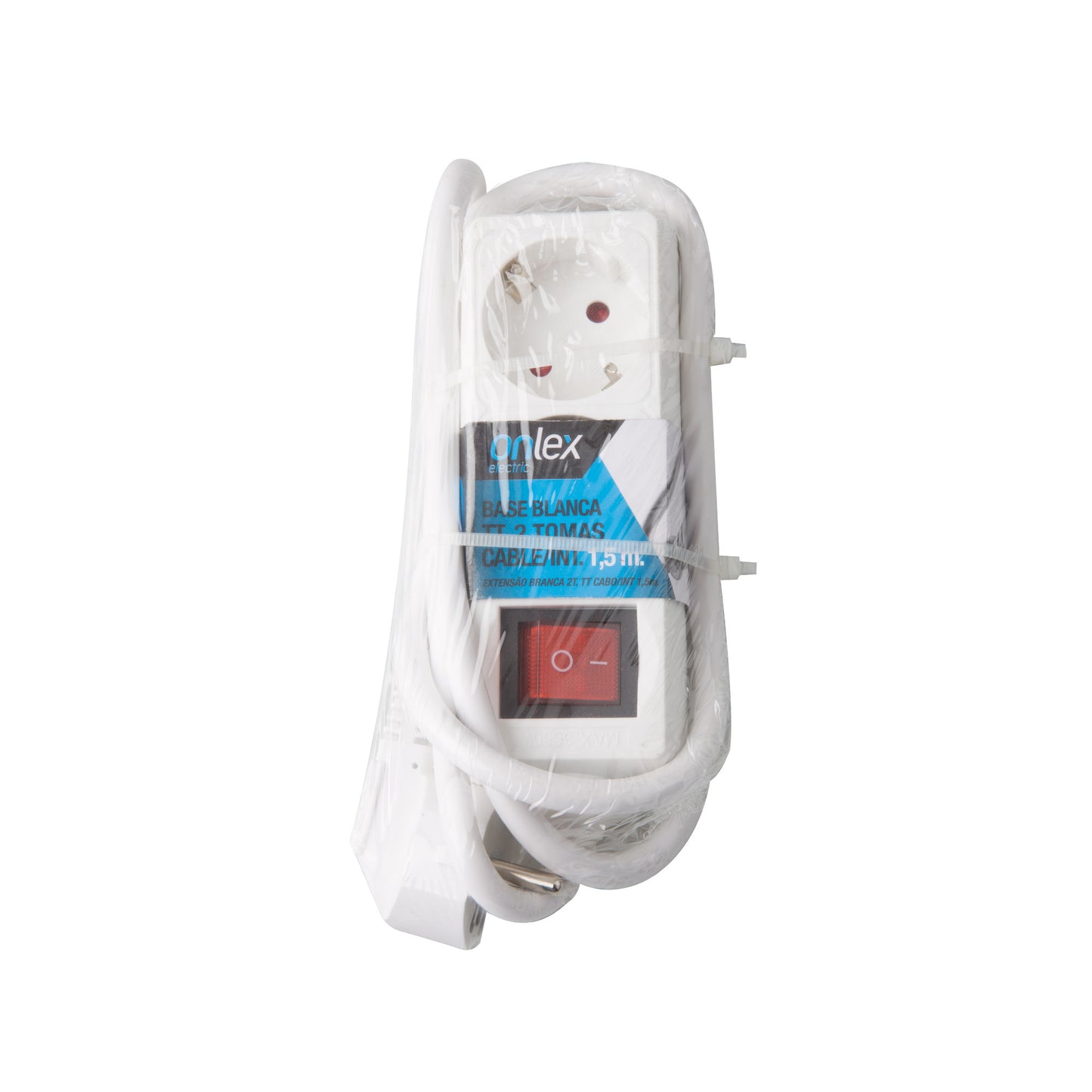 EXTENÇÃO ELÉTRICA COM BASE BRANCA 2 TOMADAS COM INTERRUPTOR E CABO 1.5M