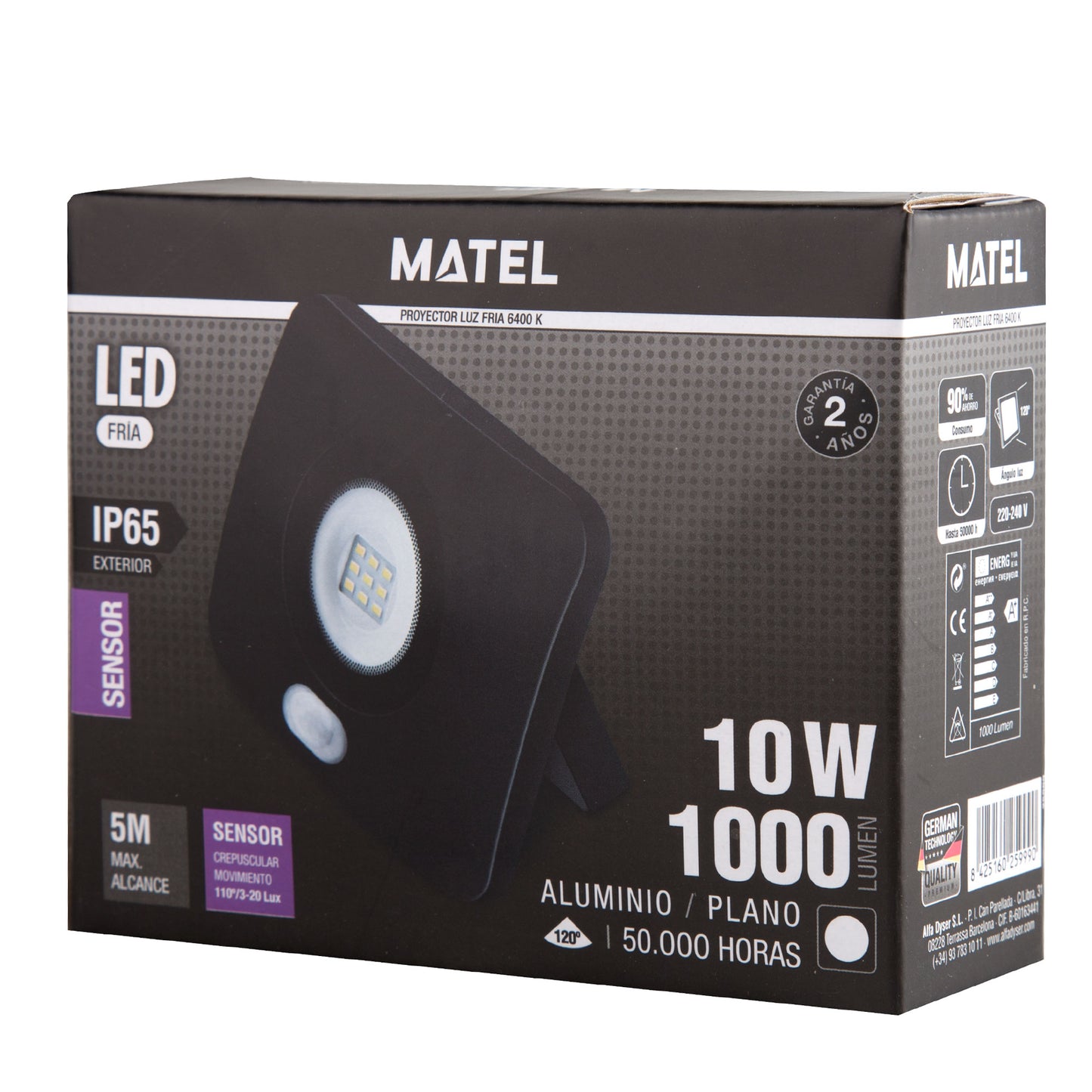 BLACK CAST ALUMINUM SPOTLIGHT WITH / WITHOUT SENSOR 10W 20W 30W 50W 6400K 230V AC