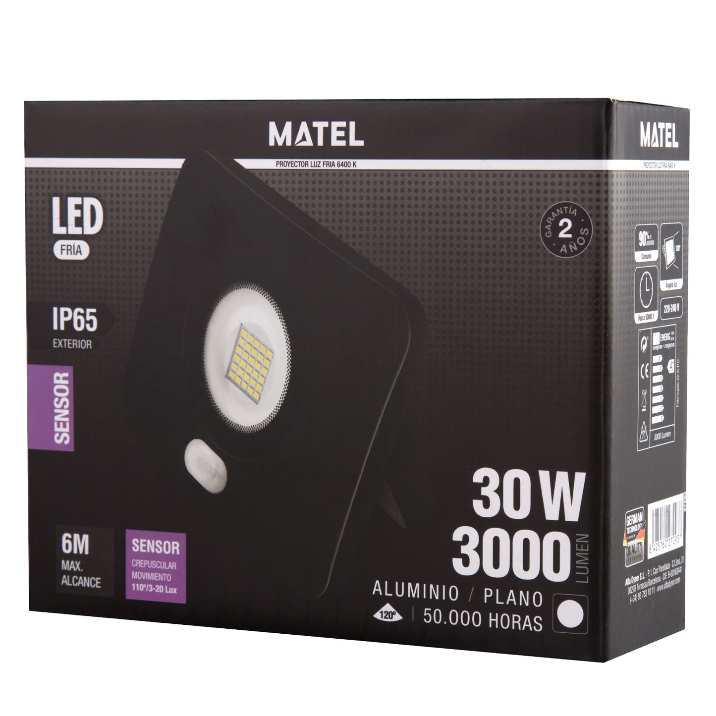 BLACK CAST ALUMINUM SPOTLIGHT WITH / WITHOUT SENSOR 10W 20W 30W 50W 6400K 230V AC