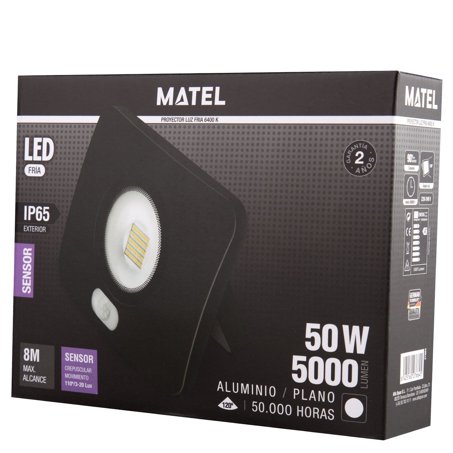 BLACK CAST ALUMINUM SPOTLIGHT WITH / WITHOUT SENSOR 10W 20W 30W 50W 6400K 230V AC