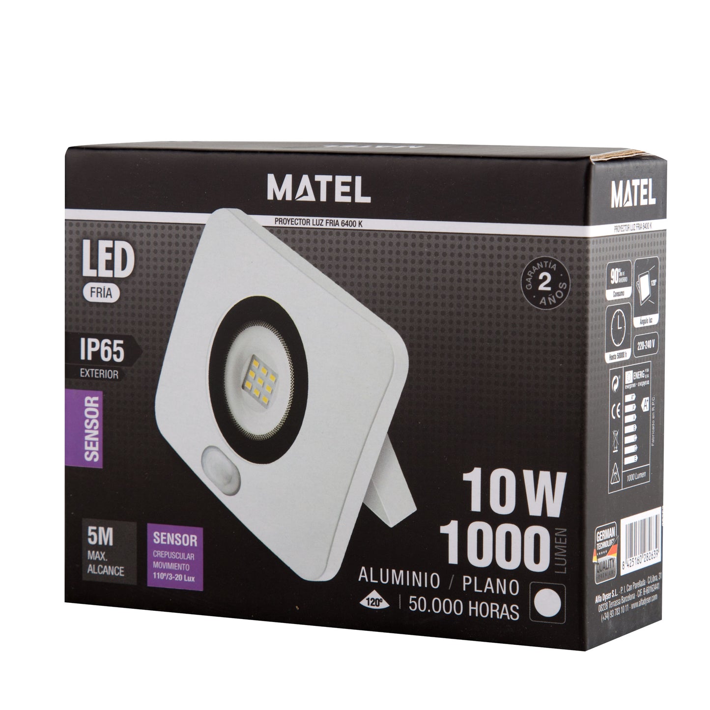 PROJECTEUR EN FONTE D'ALUMINIUM BLANC AVEC / SANS CAPTEUR 10W 20W 30W 50W 70W 100W 6400K 230V AC