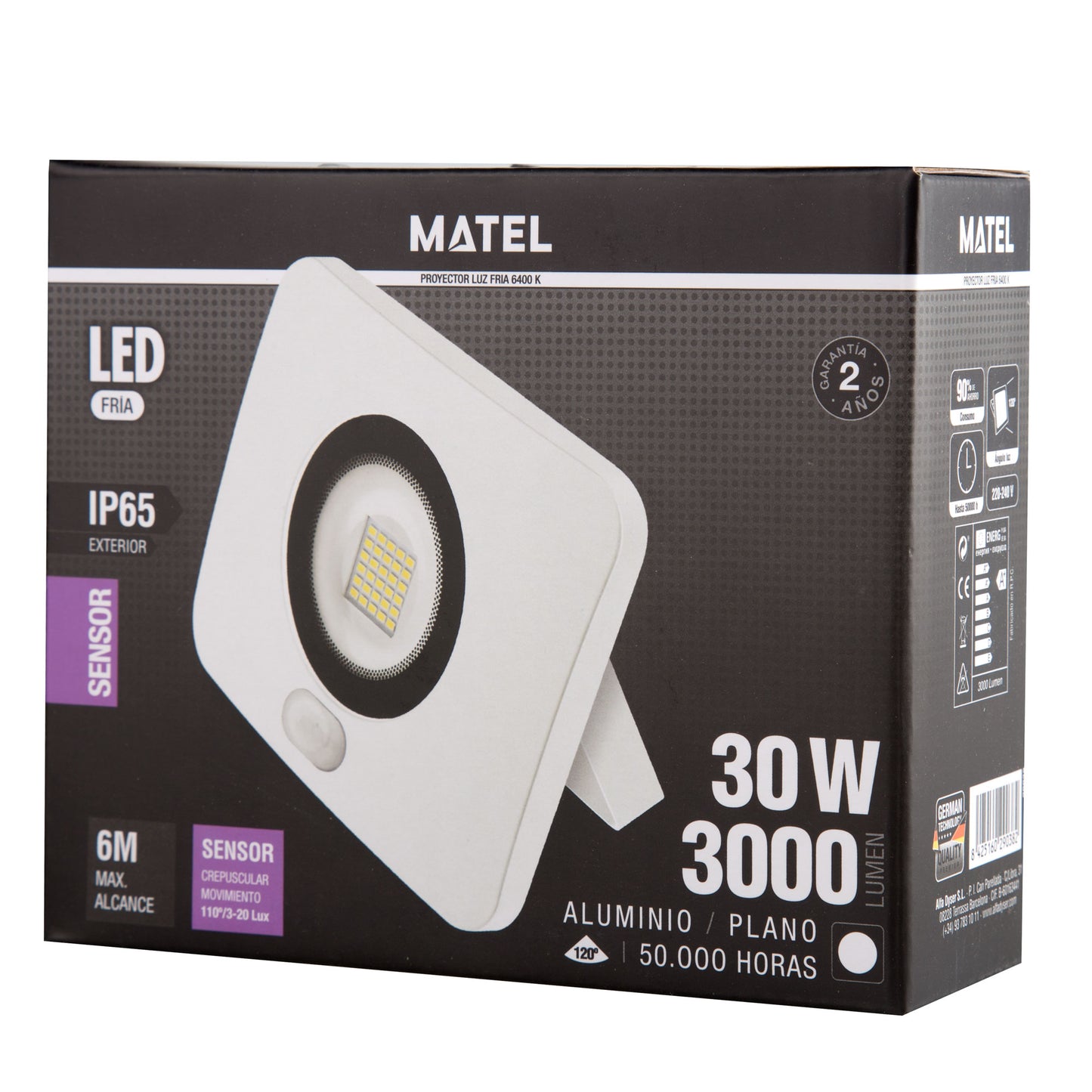 PROJECTEUR EN FONTE D'ALUMINIUM BLANC AVEC / SANS CAPTEUR 10W 20W 30W 50W 70W 100W 6400K 230V AC