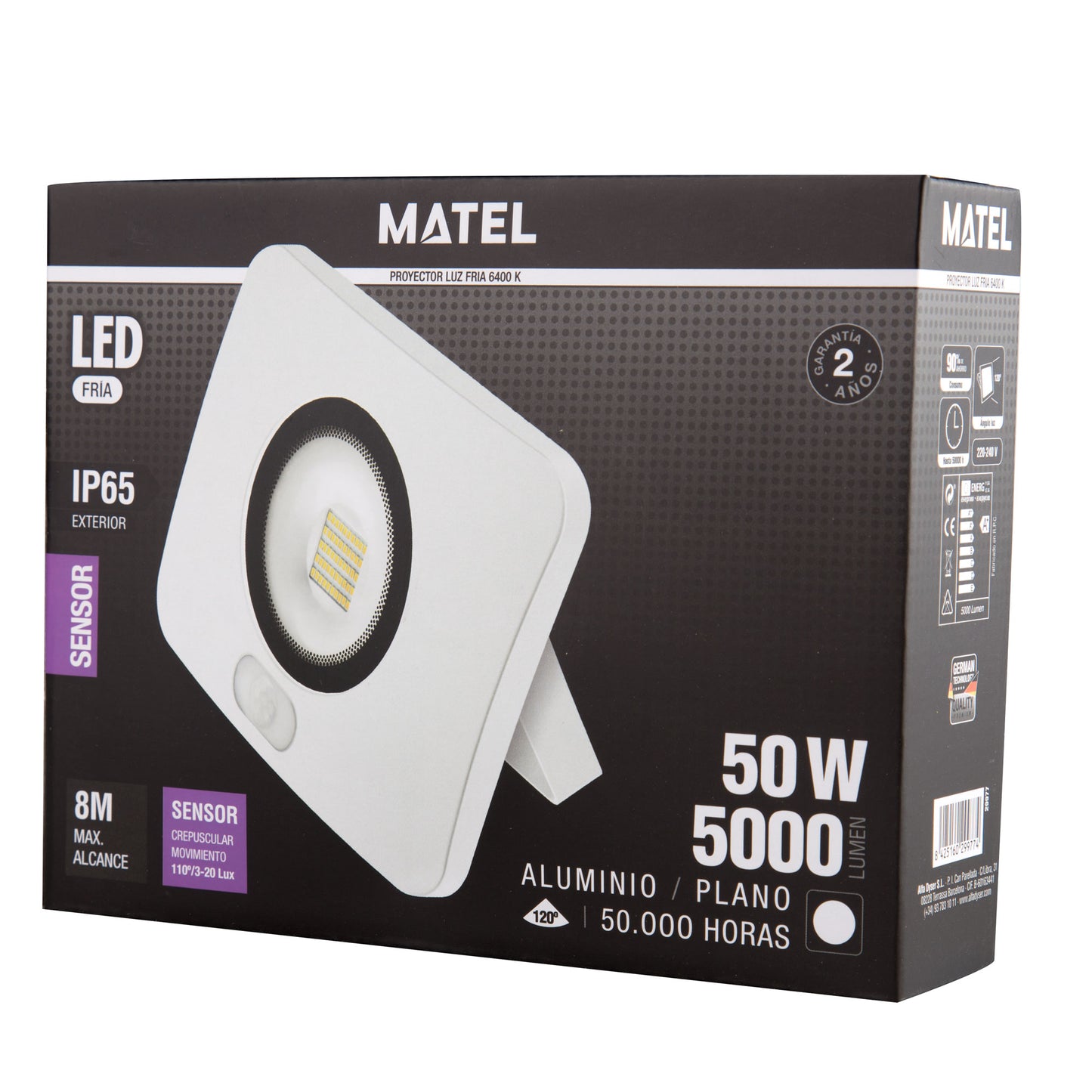 PROJECTEUR EN FONTE D'ALUMINIUM BLANC AVEC / SANS CAPTEUR 10W 20W 30W 50W 70W 100W 6400K 230V AC
