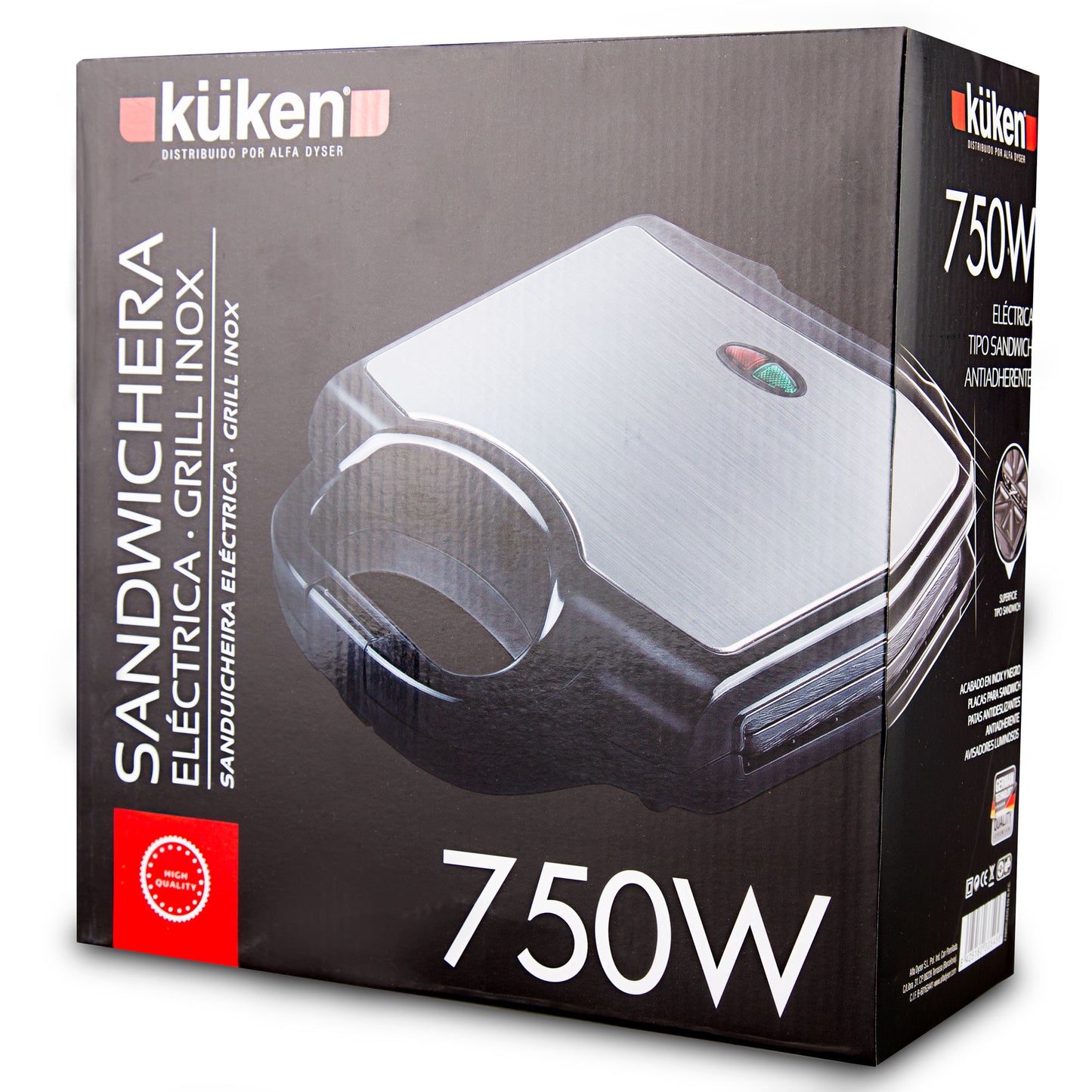 SANDUICHEIRA ELÉTRICA TIPO GRILL KUKEN 2P INOX 750W