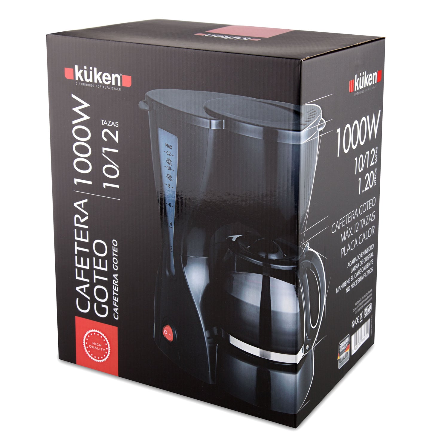 MACHINE À CAFÉ AVEC FILTRE POUR 10/12 TASSES 1,2 L 1000W