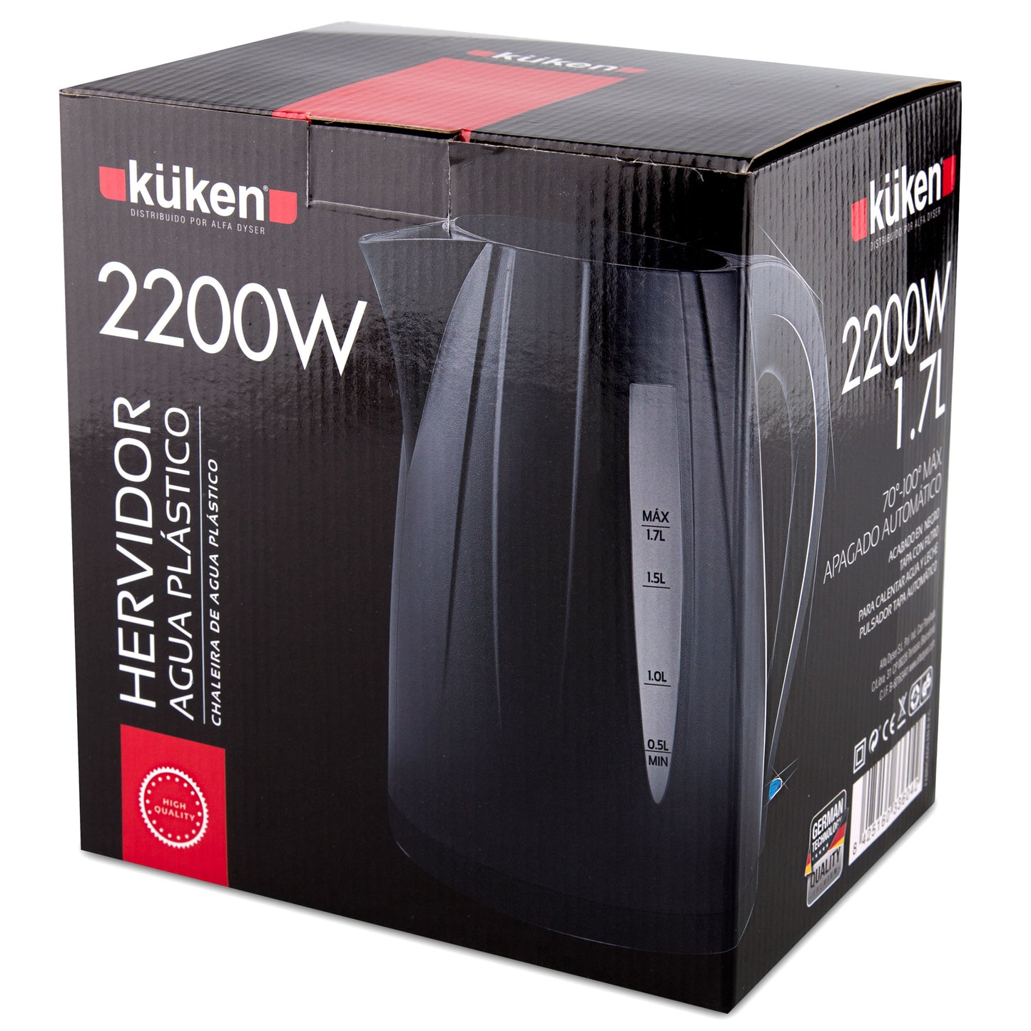CHALEIRA ELÉTRICA PRETA 2200 W 1,7 L KÜKEN
