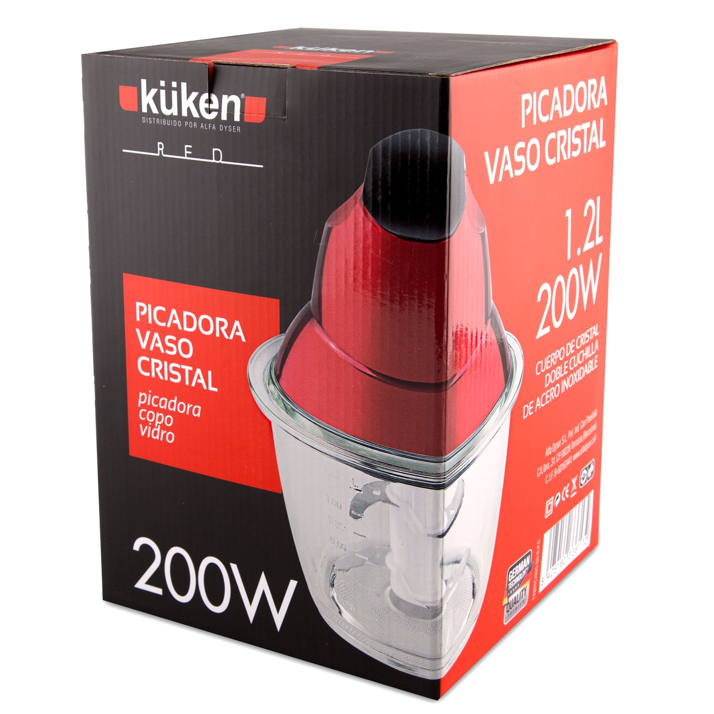 PICADORA ELÉTRICA VERMELHA KUKEN VASO CRISTAL 200W