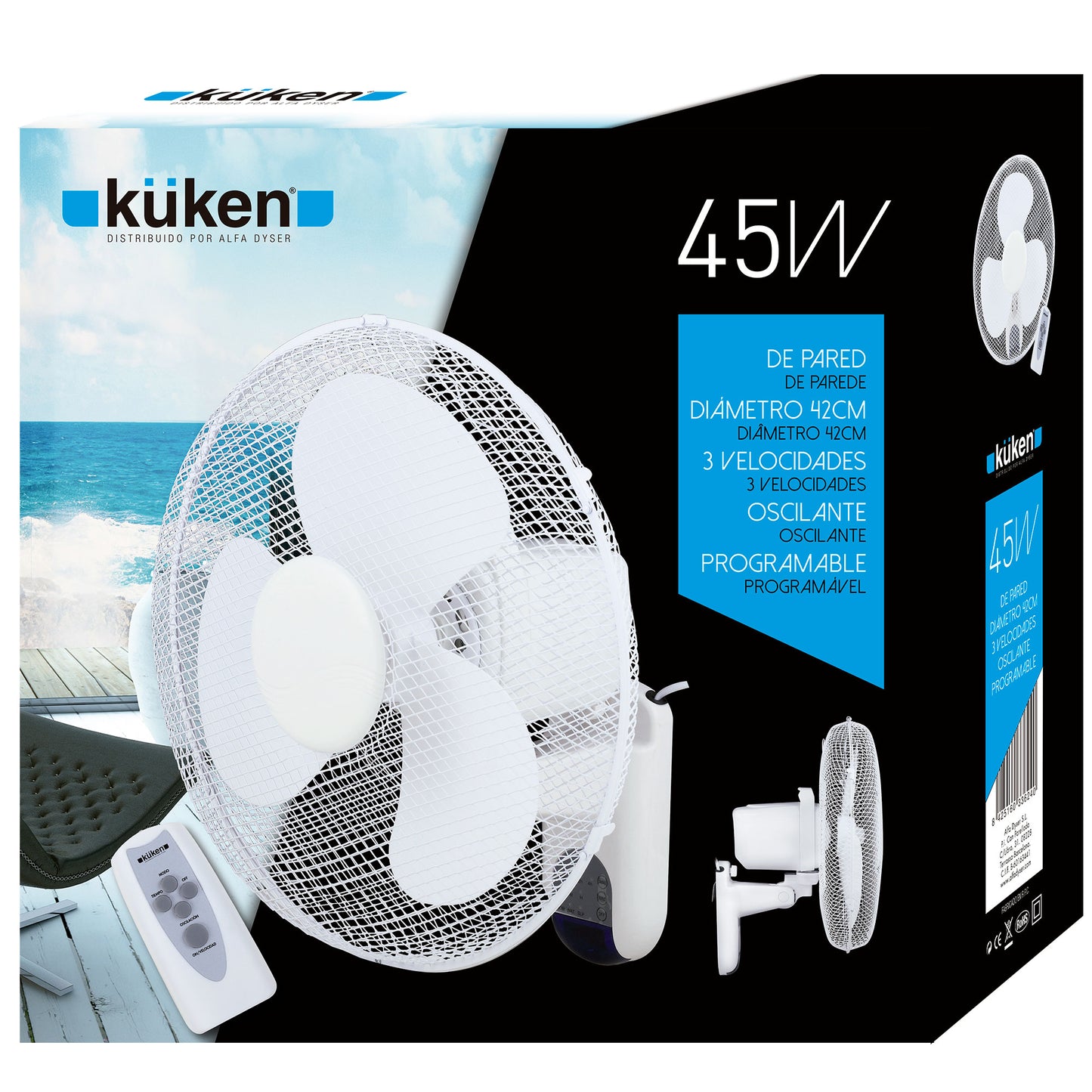 VENTILADOR PARA PAREDE COM COMANDO A DISTÂNCIA 45W
