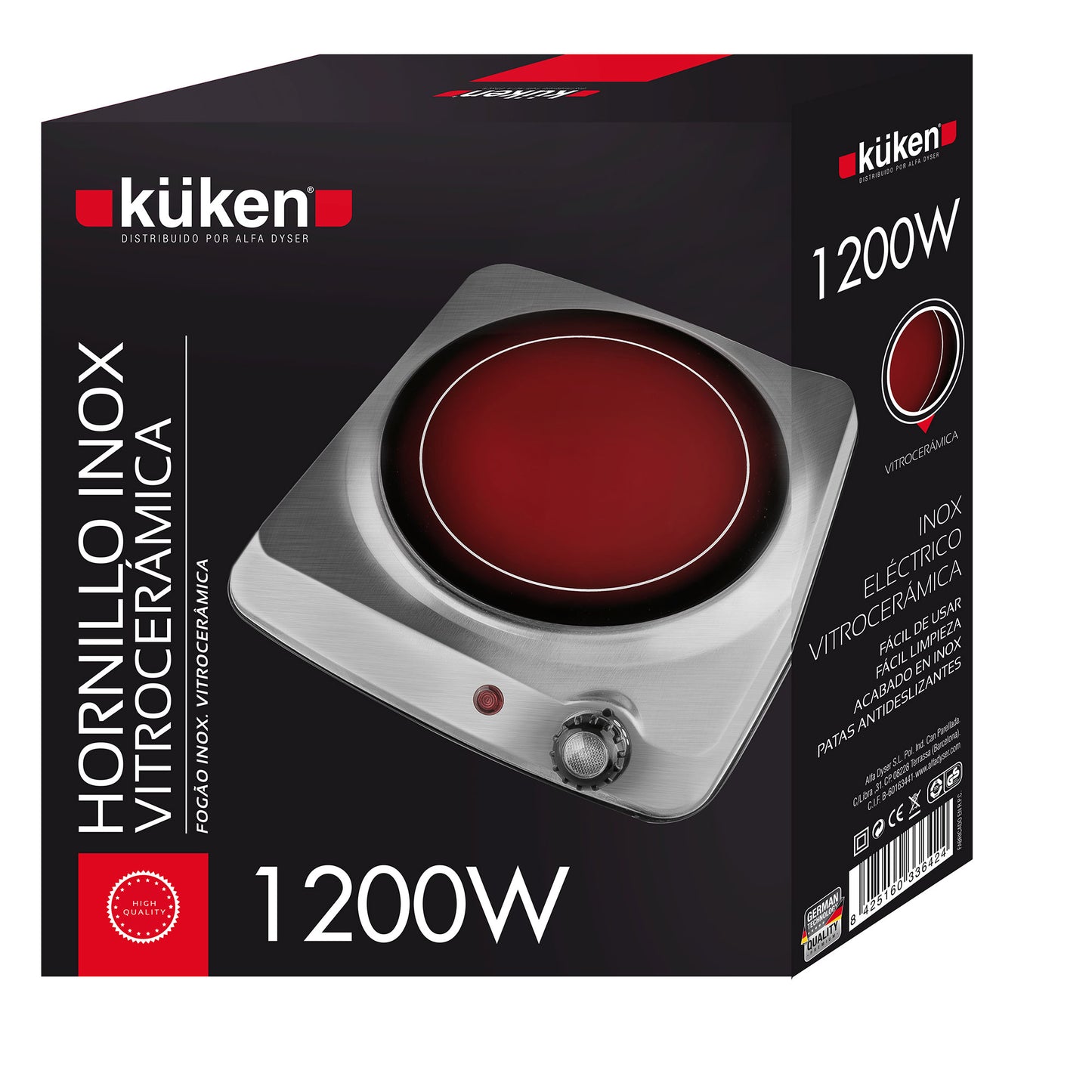 FOGÃO ELÉTRICO VITRO INOX 1 PLACA 1200W