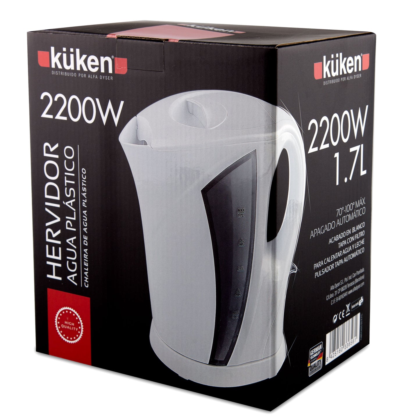 CHALEIRA DE ÁGUA ELÉTRICA BRANCA 2200W 1,7L KÜKEN