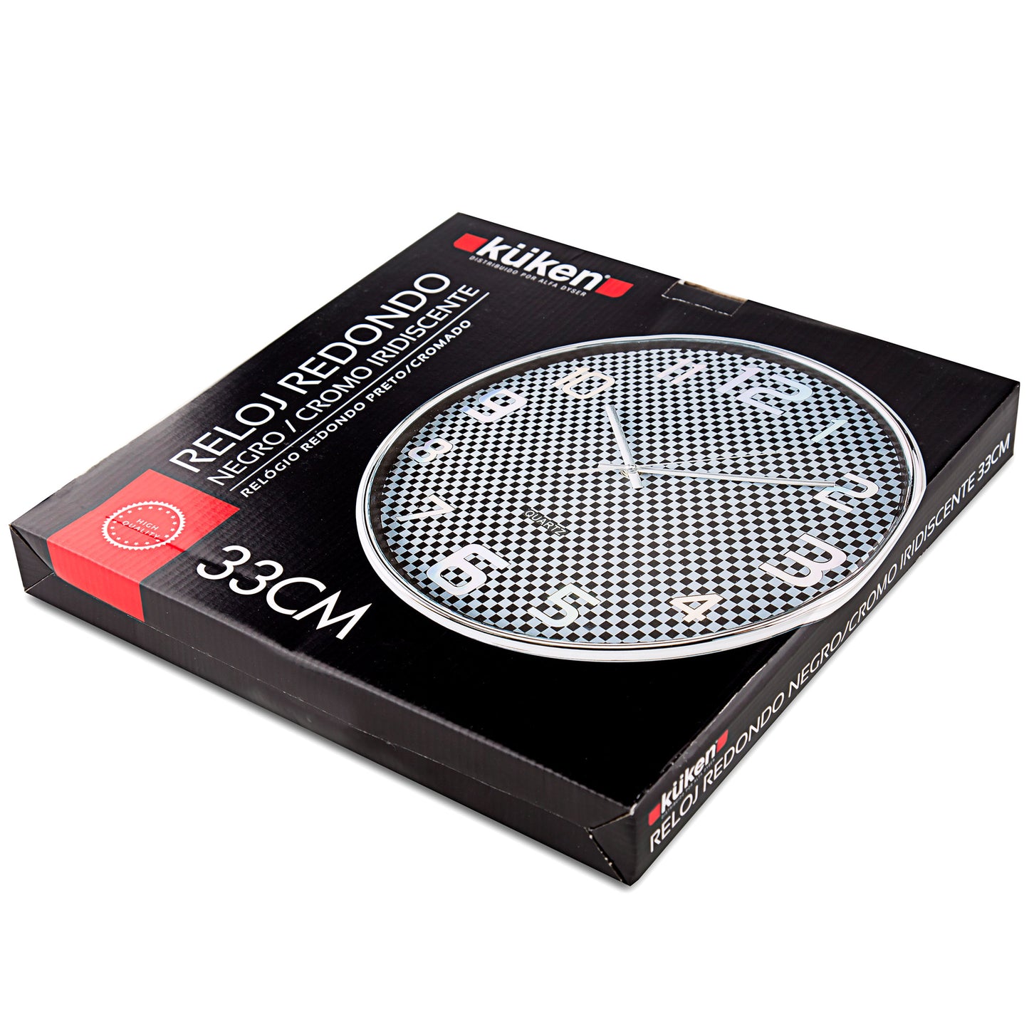 RELÓGIO PLÁSTICO DE PAREDE REDONDO CROMADO IRIDISCENTE 33 CM