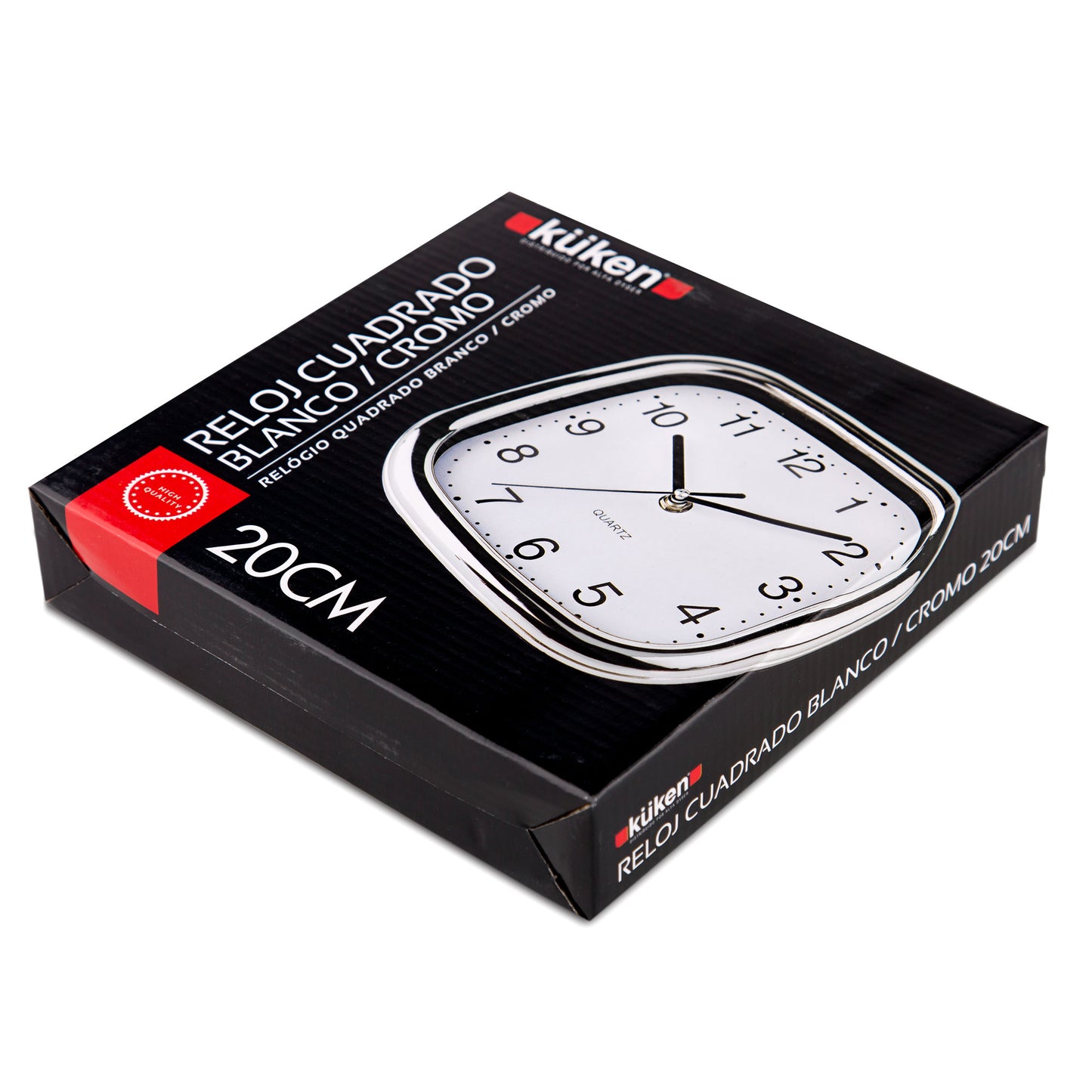 RELÓGIO PLÁSTICO DE PAREDE QUADRADO CROMADO 20 CM