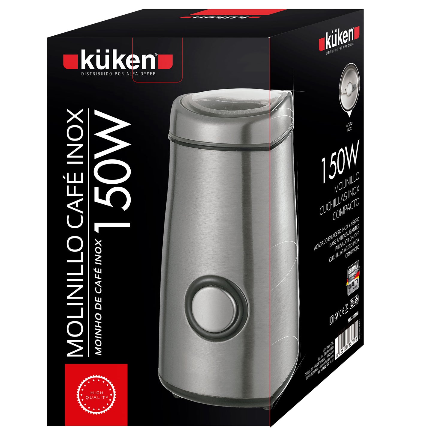 MOINHO INOX PARA GRÃOS DE CAFÉ / FRUTOS SECOS KUKEN 150W