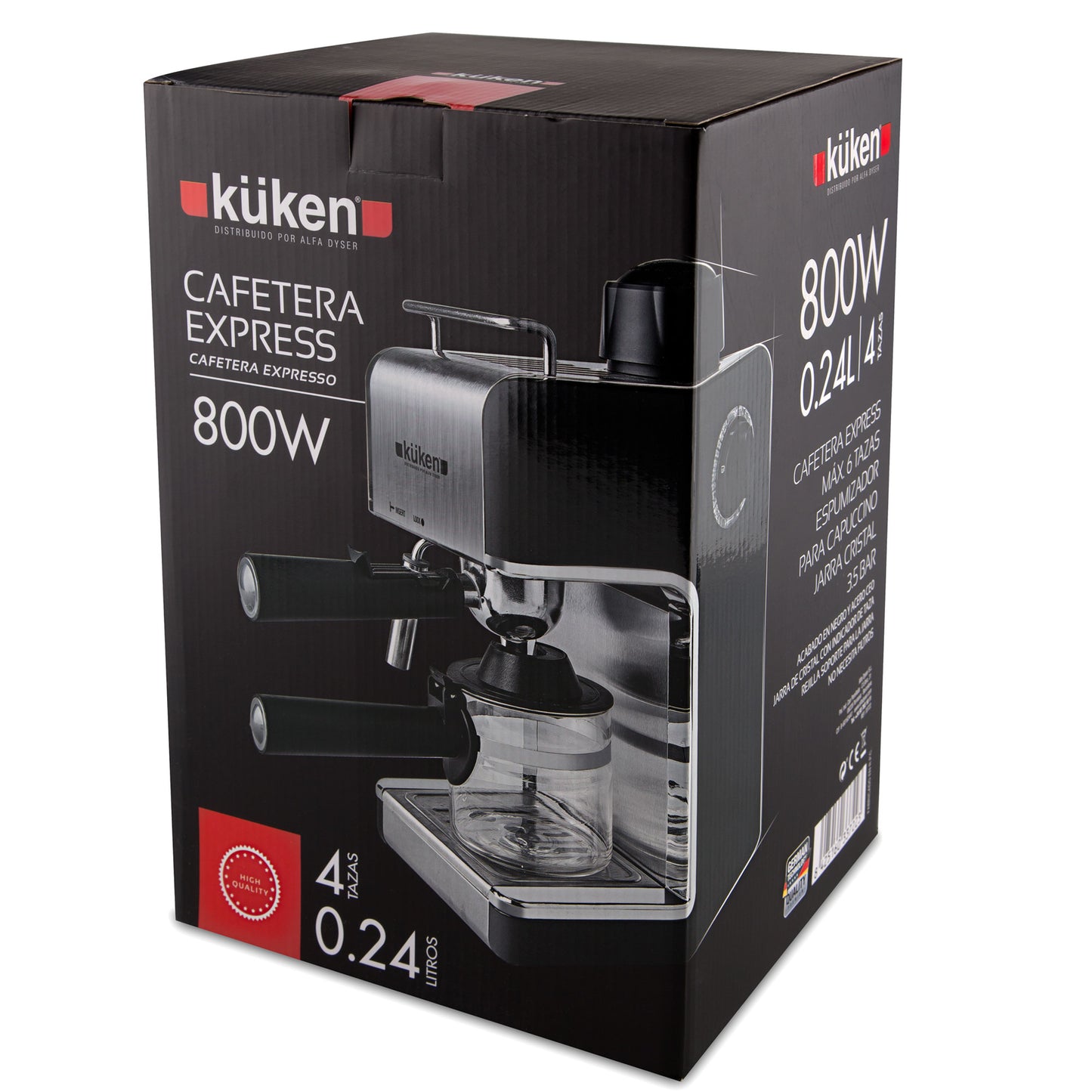 MACHINE À CAFÉ EXPRESSO 4 TASSES CHROME 800W 2.40 L