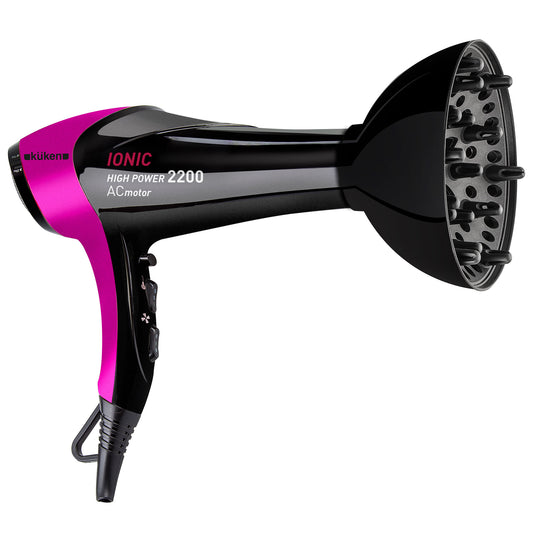 SECADOR DE CABELO PROFISSIONAL IONIC PRETO E MAGENTA 2200W