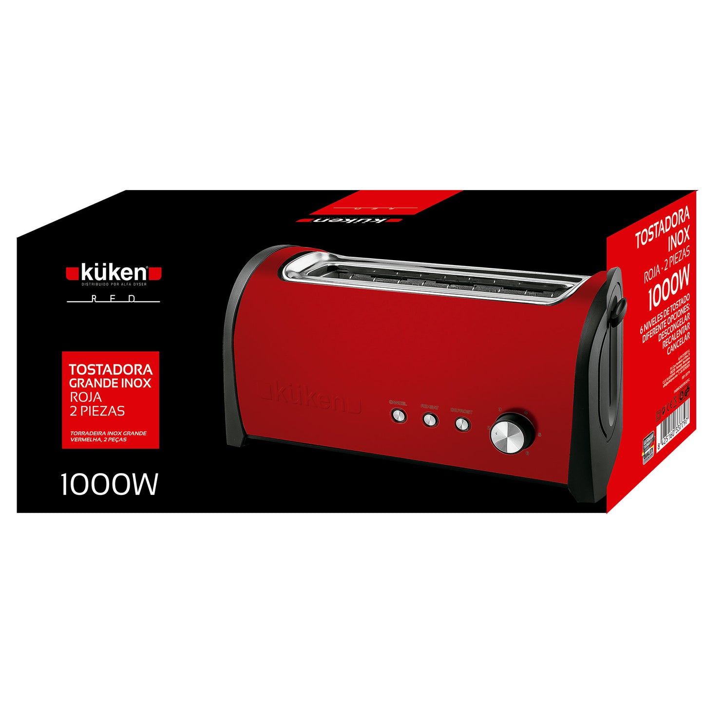 TORRADEIRA KUKEN RED METALIZADA TATO FRIO 1000W