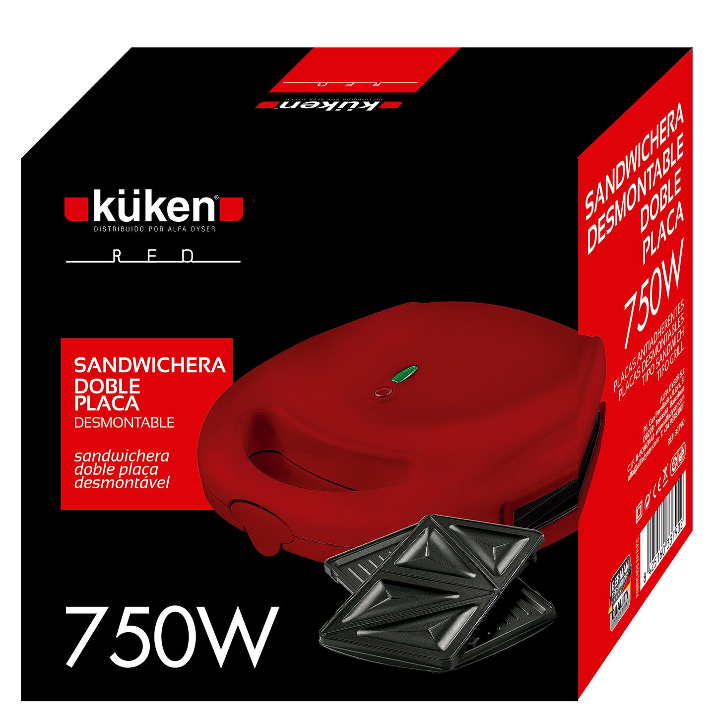 SANDUICHEIRA ELÉTRICA KUKEN 2P VERMELHA DESMONTÁVEL 750W