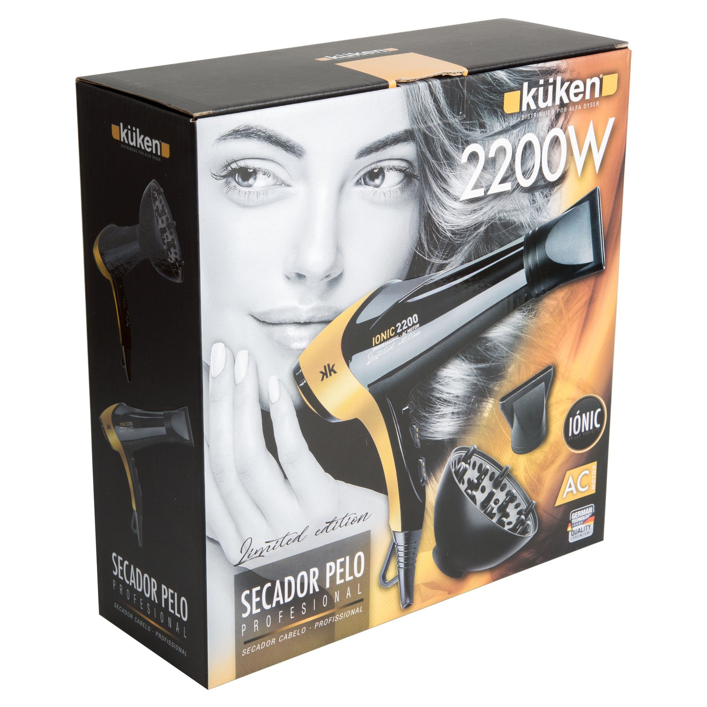SECADOR DE CABELO PROFISSIONAL IONIC PRETO E DOURADO 2200W