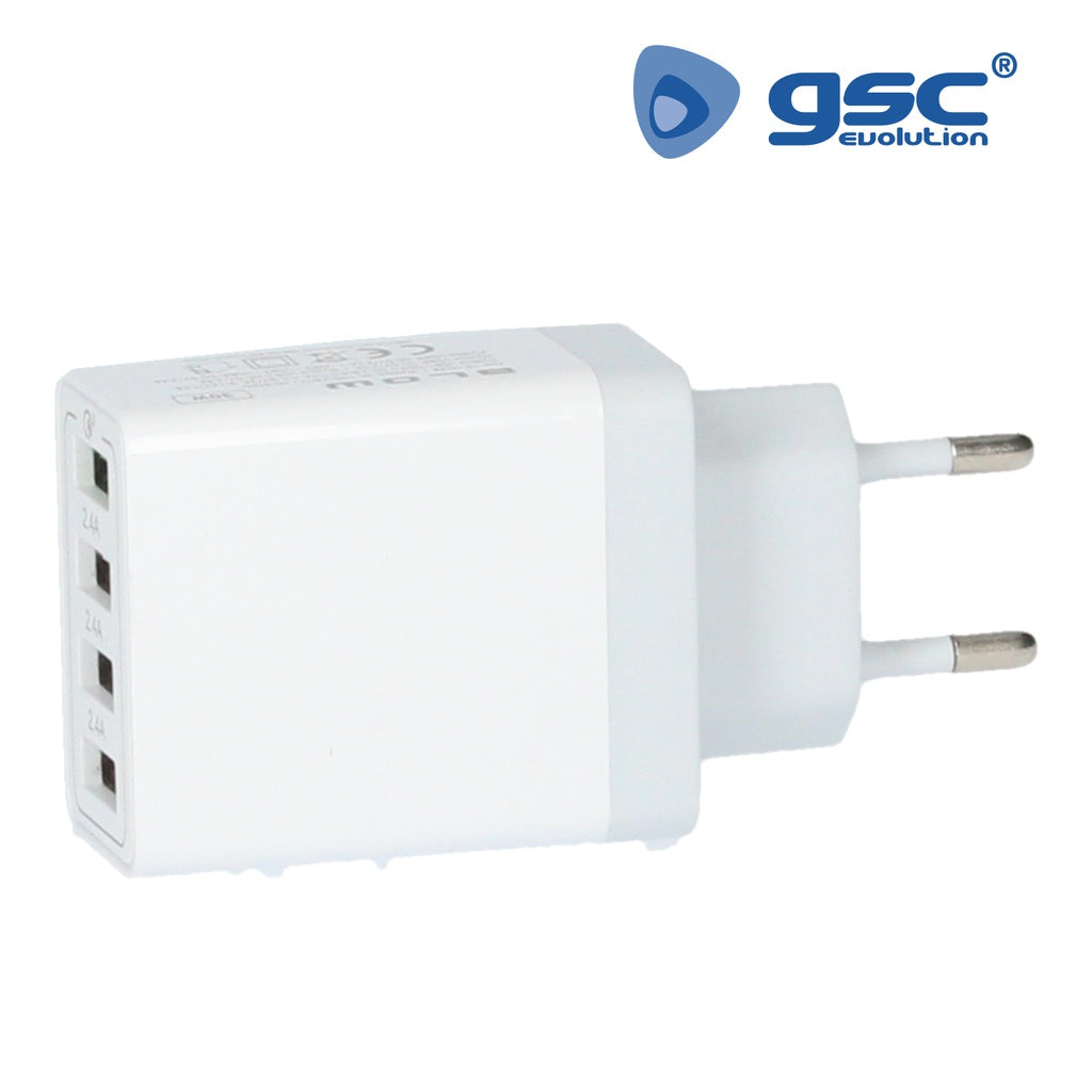 Carregador de 230V para 4 USB: 1xQC3.0 + 3x2.4A