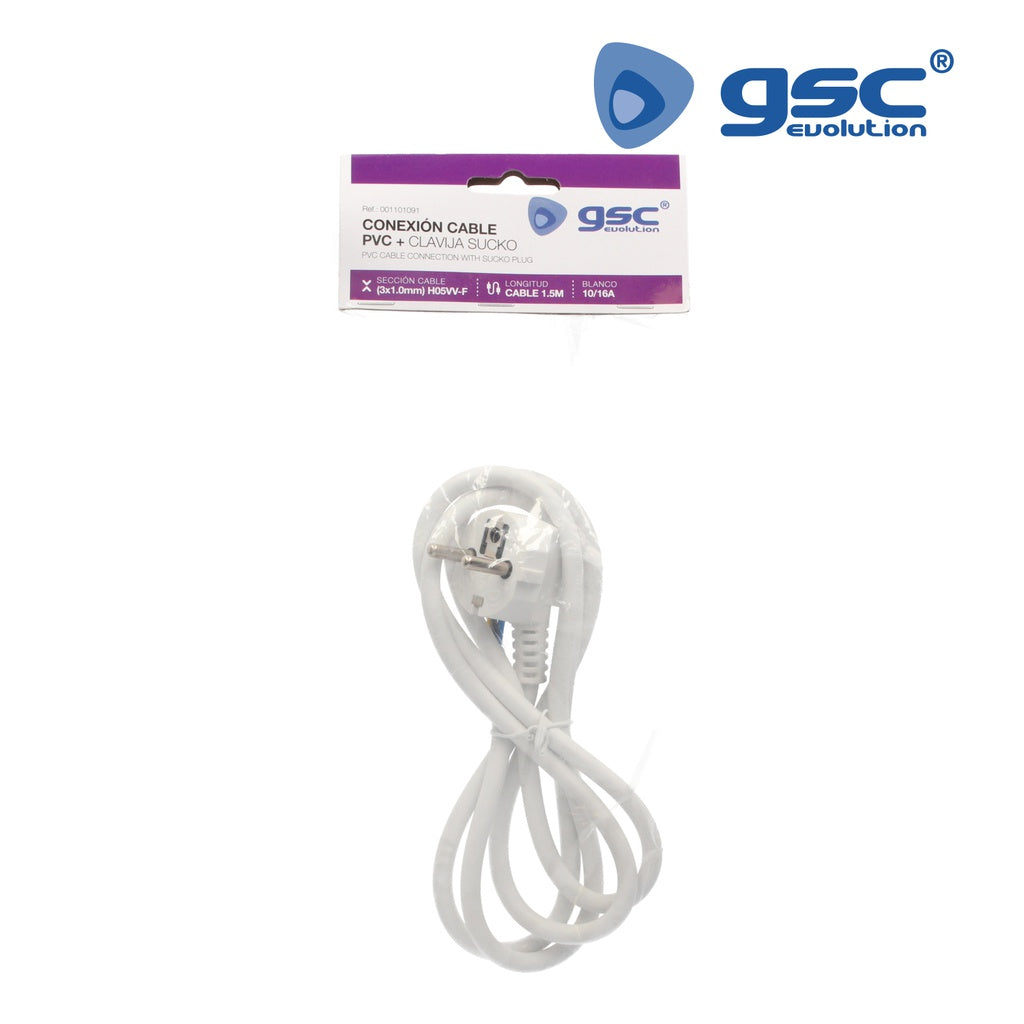 Connexion câble PVC + schuko (3x1.0mm) 1.5M Blanc