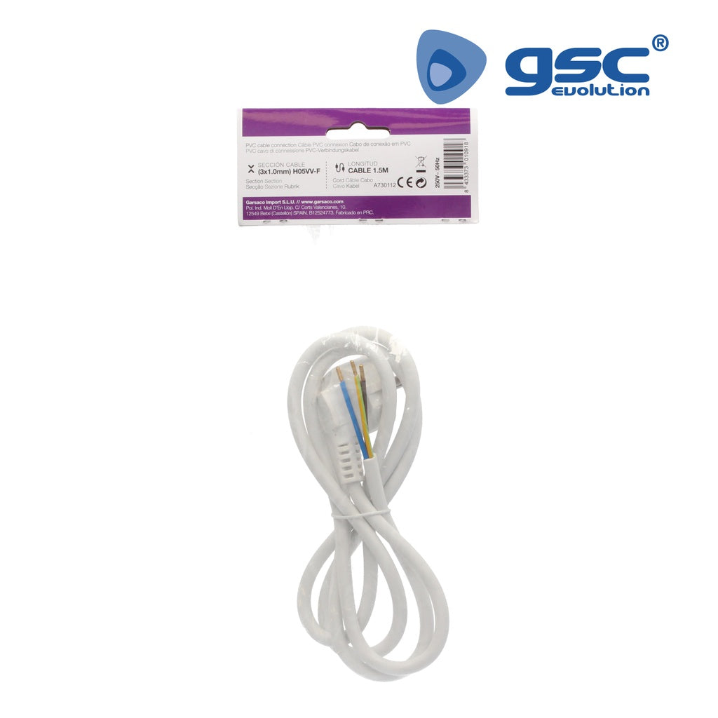 Connexion câble PVC + schuko (3x1.0mm) 1.5M Blanc