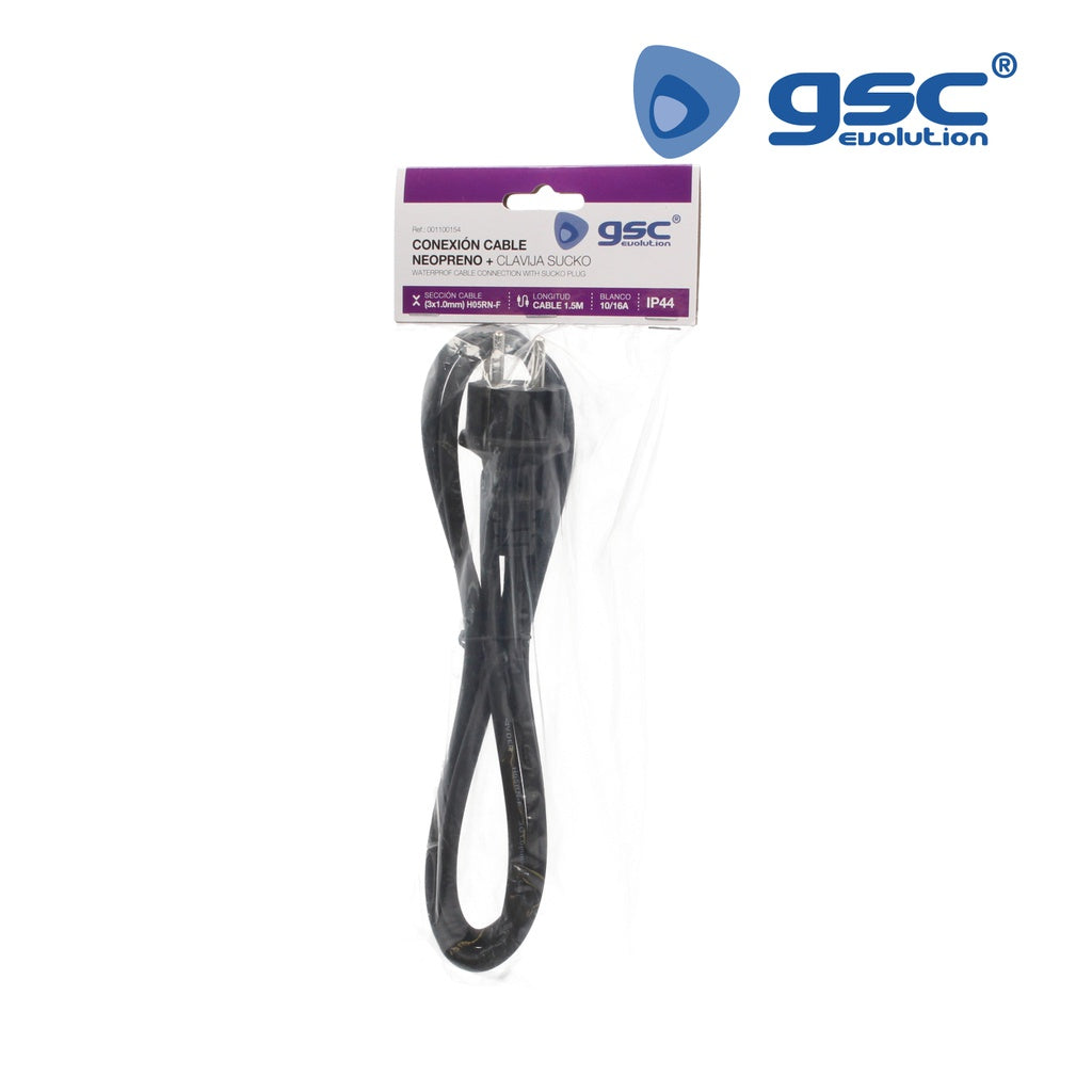 Connexion câble PVC + schuko (3x1.0mm) 1.5M Noir
