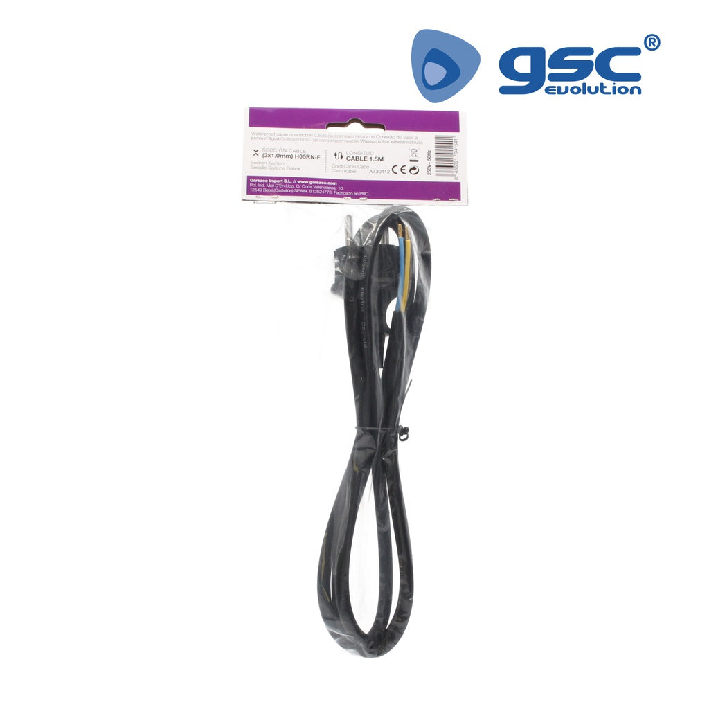 Connexion câble PVC + schuko (3x1.0mm) 1.5M Noir