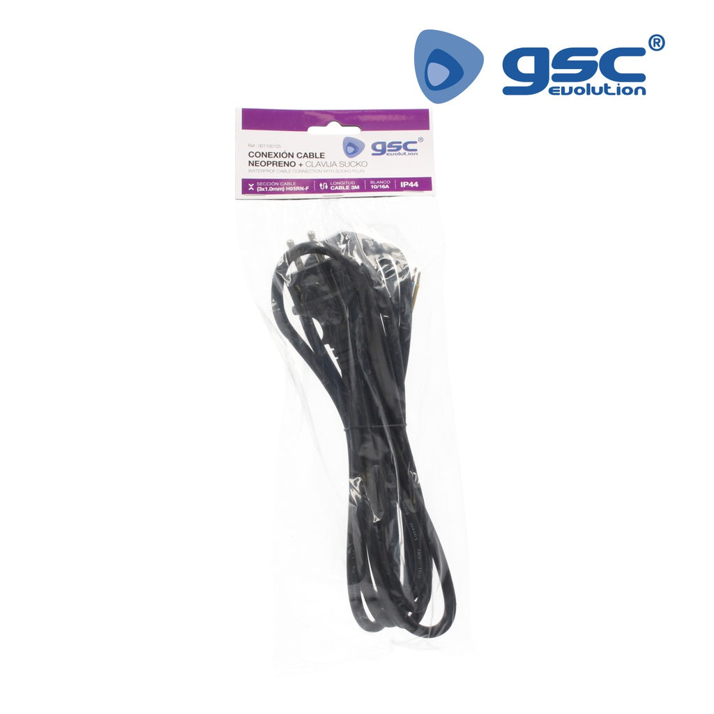 Connexion câble PVC + schuko (3x1.0mm) 3M Noir